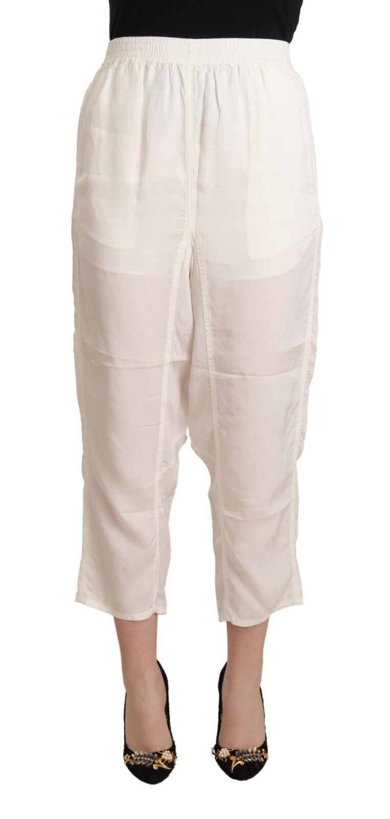 Elevate your wardrobe with Maison Margiela's White High Waist Cropped Trouser Pants, crafted from luxurious viscose for timeless elegance and exquisite craftsmanship.