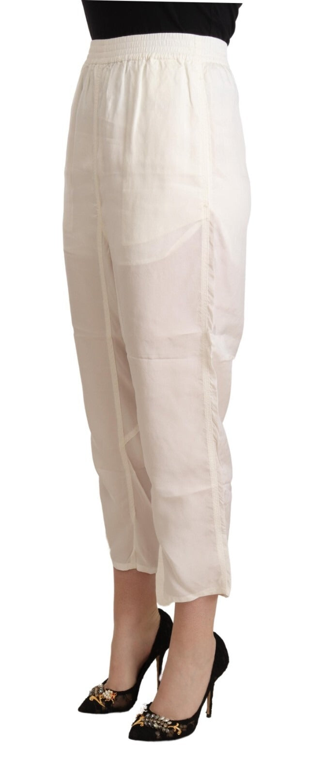 Elevate your style with Maison Margiela's White High Waist Cropped Trouser Pants, crafted from luxurious viscose, embodying timeless elegance and exquisite craftsmanship.
