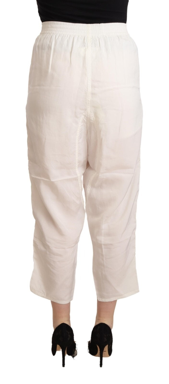 Elevate your wardrobe with Maison Margiela's White High Waist Cropped Trouser Pants, crafted from luxurious viscose, embodying timeless elegance and exquisite craftsmanship.