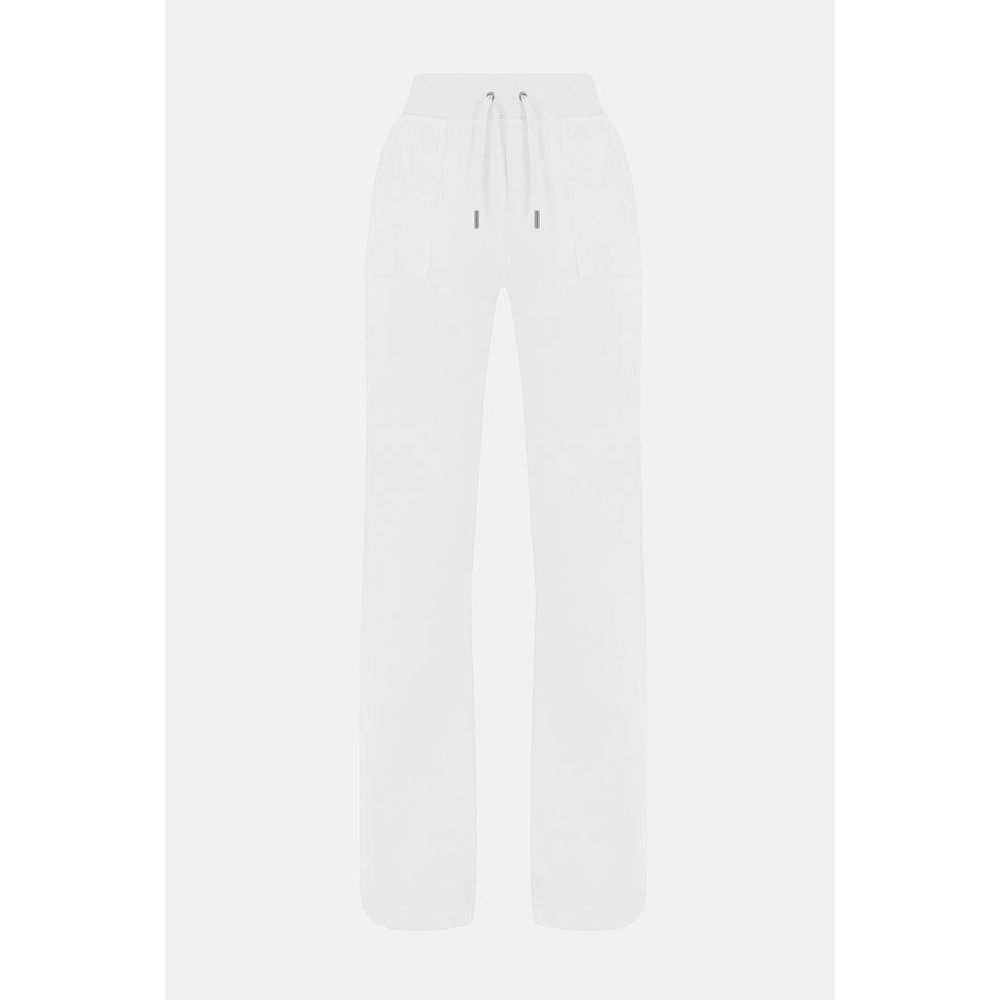 Elevate your style with Juicy Couture's White Polyester Casual Pants, a timeless blend of plush velour and exquisite craftsmanship for unparalleled luxury and elegance.