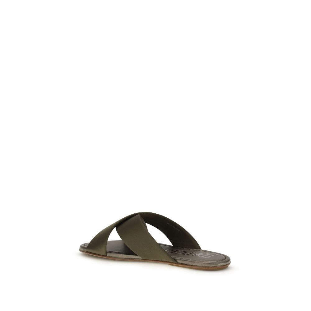Pedro García Brown Silk Flat Sandals - Exquisite Elegance in Footwear