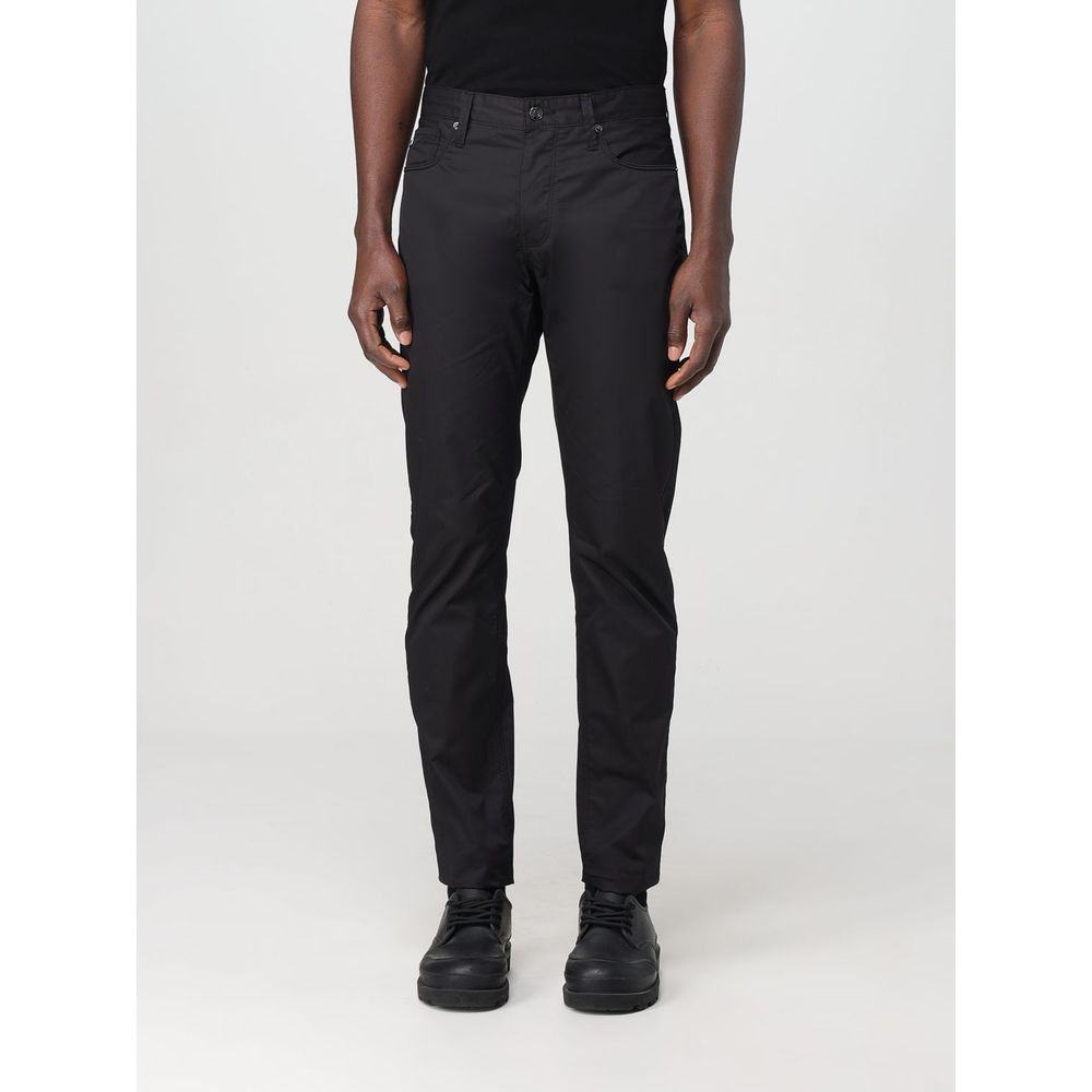Emporio Armani Black Cotton Casual Pants – Artisanal Luxury