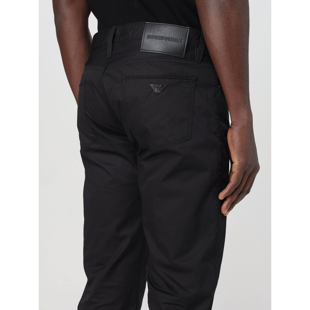 Emporio Armani Black Cotton Casual Pants – Designer Elegance