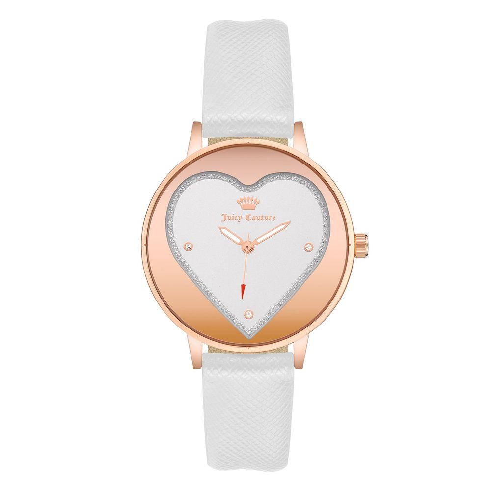 Indulge in the exquisite Juicy Couture White Plastic Dress Watch, where a luminous pink case meets a minimalist silver dial, embodying timeless elegance for every occasion.