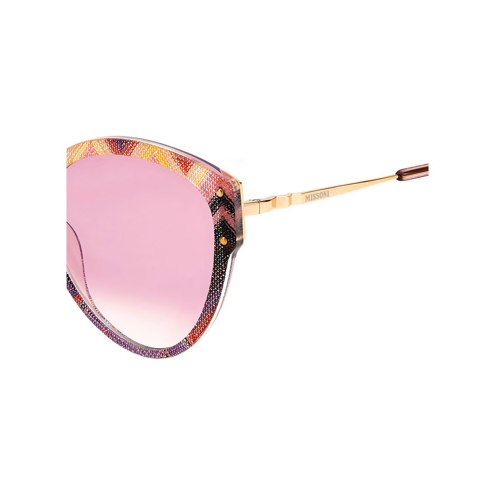 Elevate your style with Missoni Gold Plastic Sunglasses, where exquisite craftsmanship meets luxurious gradient pink frames, perfect for the discerning individual.