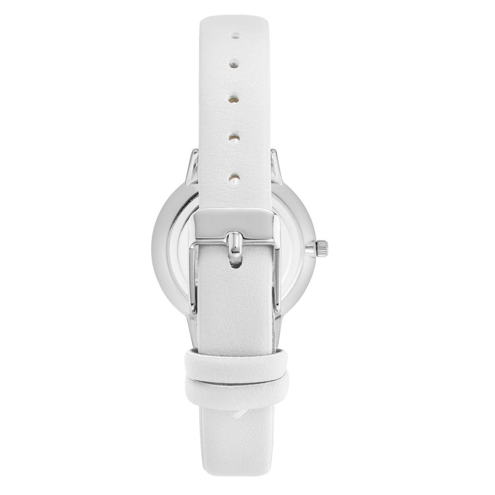 Discover the Juicy Couture White Plastic Dress Watch, a symbol of elegance with its multicolored dial and silver case, perfect for the discerning individual seeking timeless sophistication.