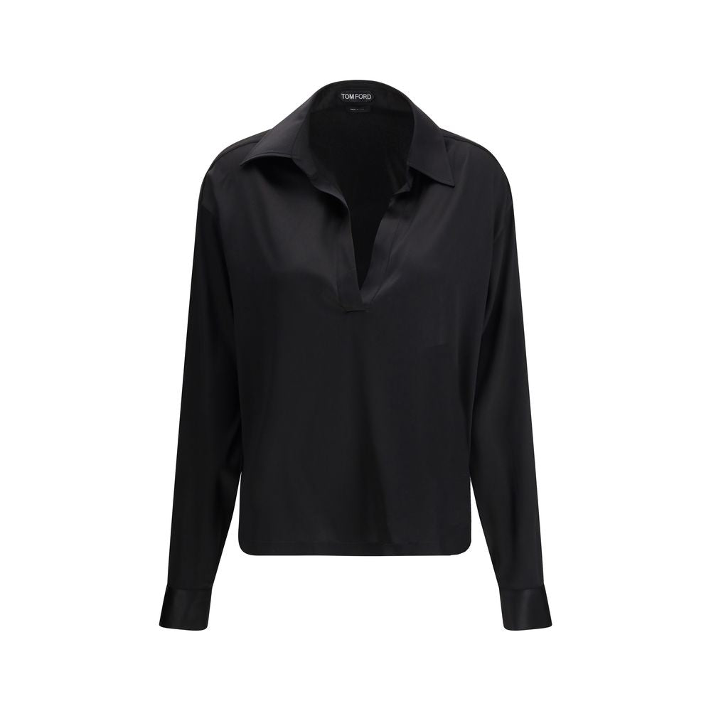 Elevate your elegance with the Tom Ford Black Silk Dress Shirt, crafted from luxurious silk and elastane, embodying sophistication and timeless allure for the discerning individual.