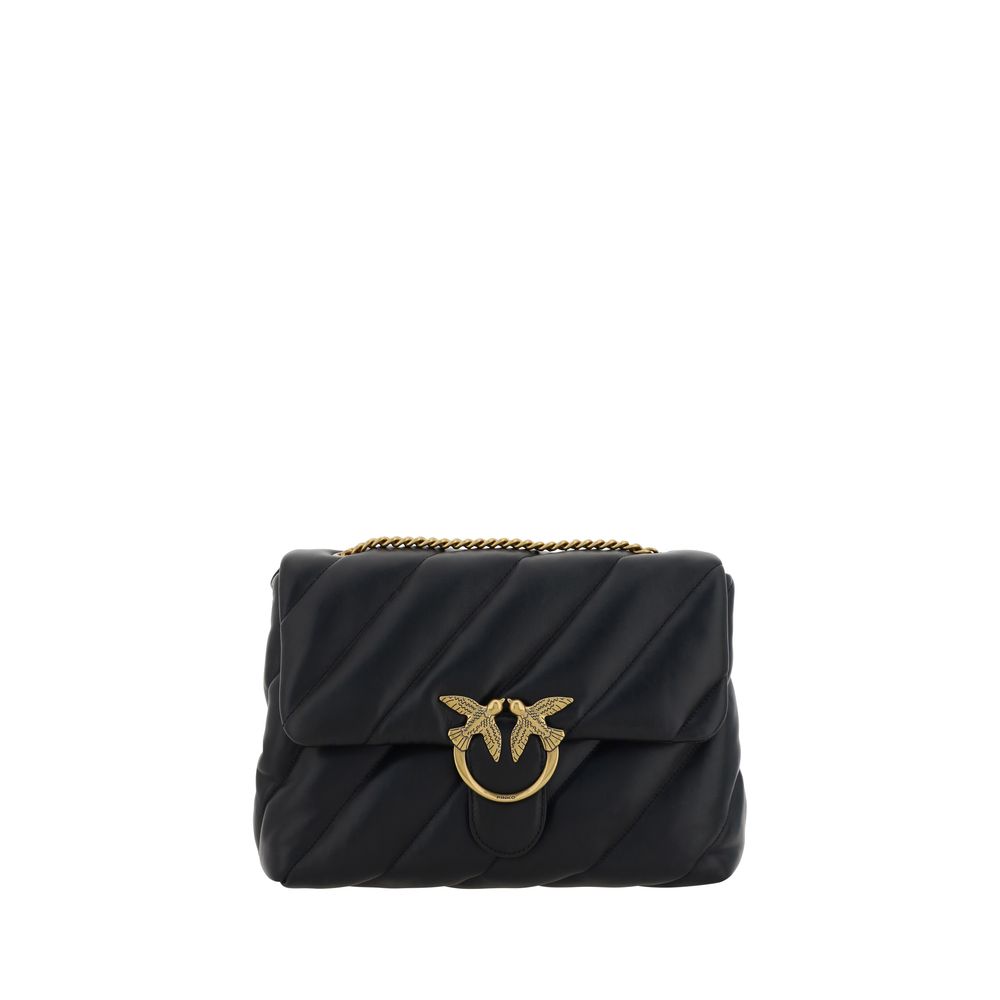 Indulge in the PINKO Black Calf Leather Bos Taurus Shoulder Bag, where exquisite craftsmanship meets timeless elegance, perfect for the discerning individual.