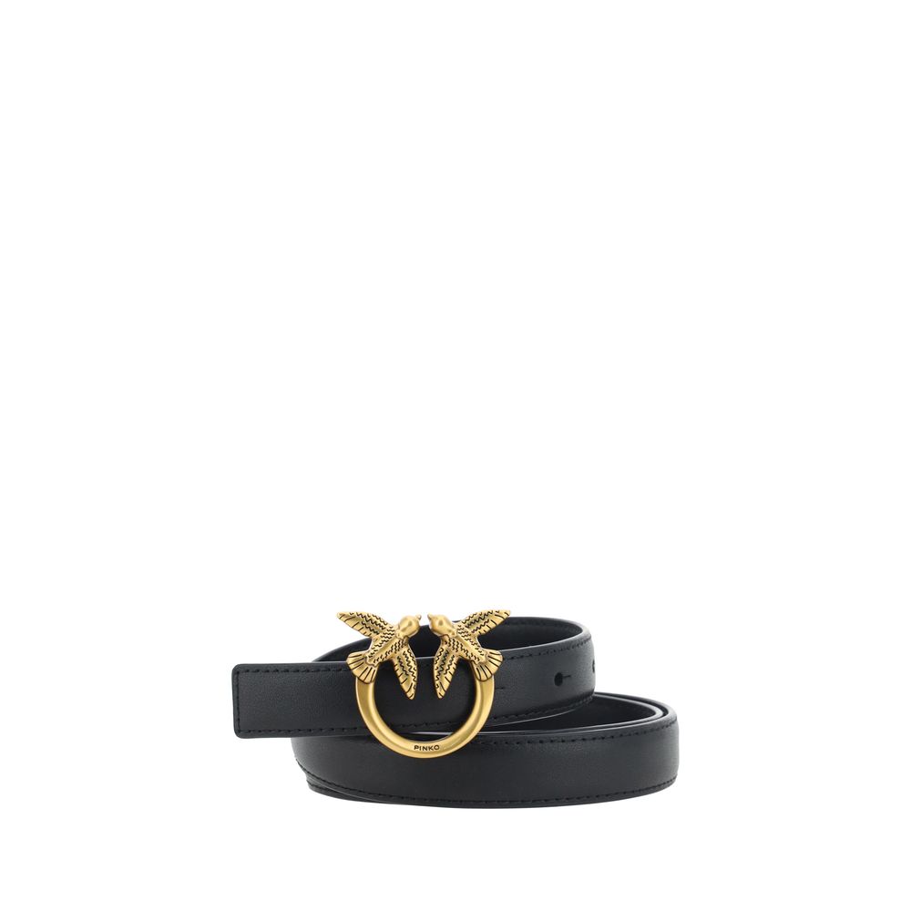 PINKO Black Calf Leather Bos Taurus Regular Belt – Artisanal Elegance