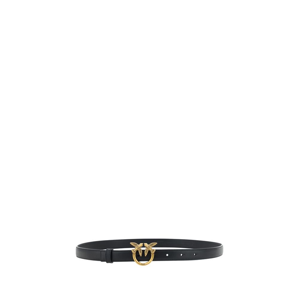PINKO Black Calf Leather Bos Taurus Belt – Artisanal Luxury