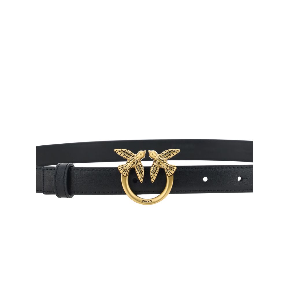 PINKO Black Calf Leather Bos Taurus Regular Belt – Artisanal Elegance