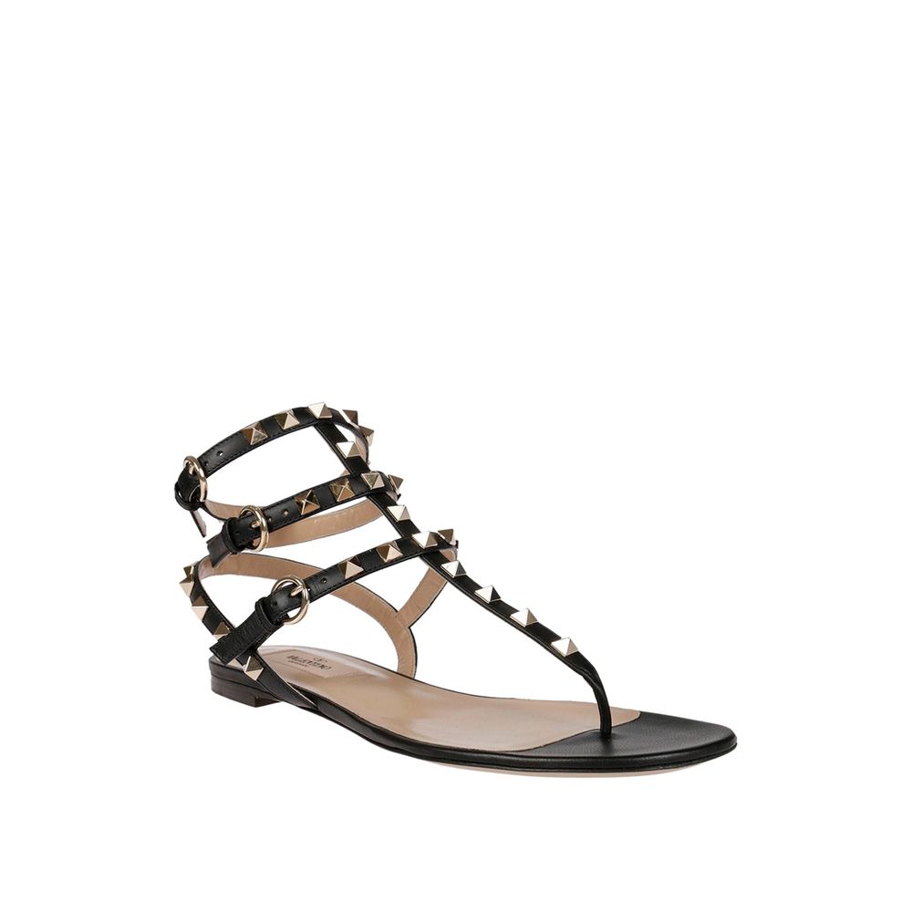 Valentino Garavani Black Calfskin Flat Sandals - Luxury Footwear