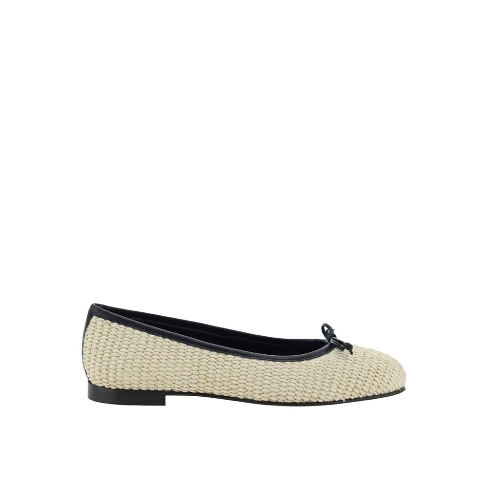 Experience the allure of Manolo Blahnik Beige Raffia Ballet Flats, where artisanal craftsmanship meets luxurious raffia and leather for timeless elegance.