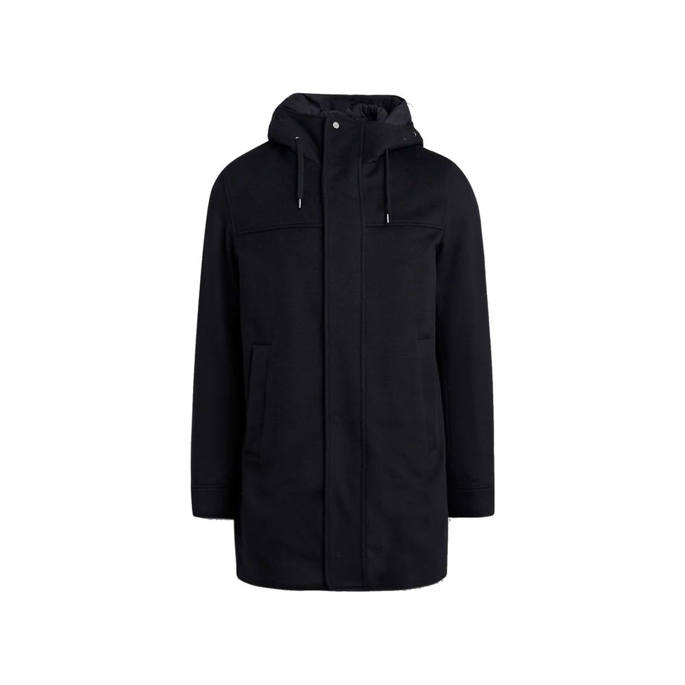 Discover the Herno Black Cashmere Coat, a masterpiece of Italian craftsmanship blending 10% cashmere and 90% wool for unparalleled elegance and warmth.