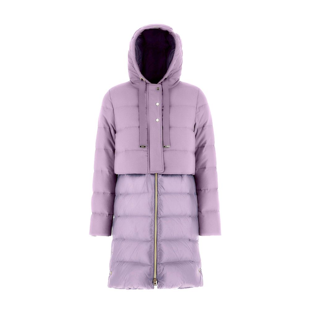 Indulge in the exquisite Herno Purple Cashmere Coat, a masterpiece of Italian craftsmanship blending luxurious cashmere and silk, perfect for those who embrace elegance and sophistication.