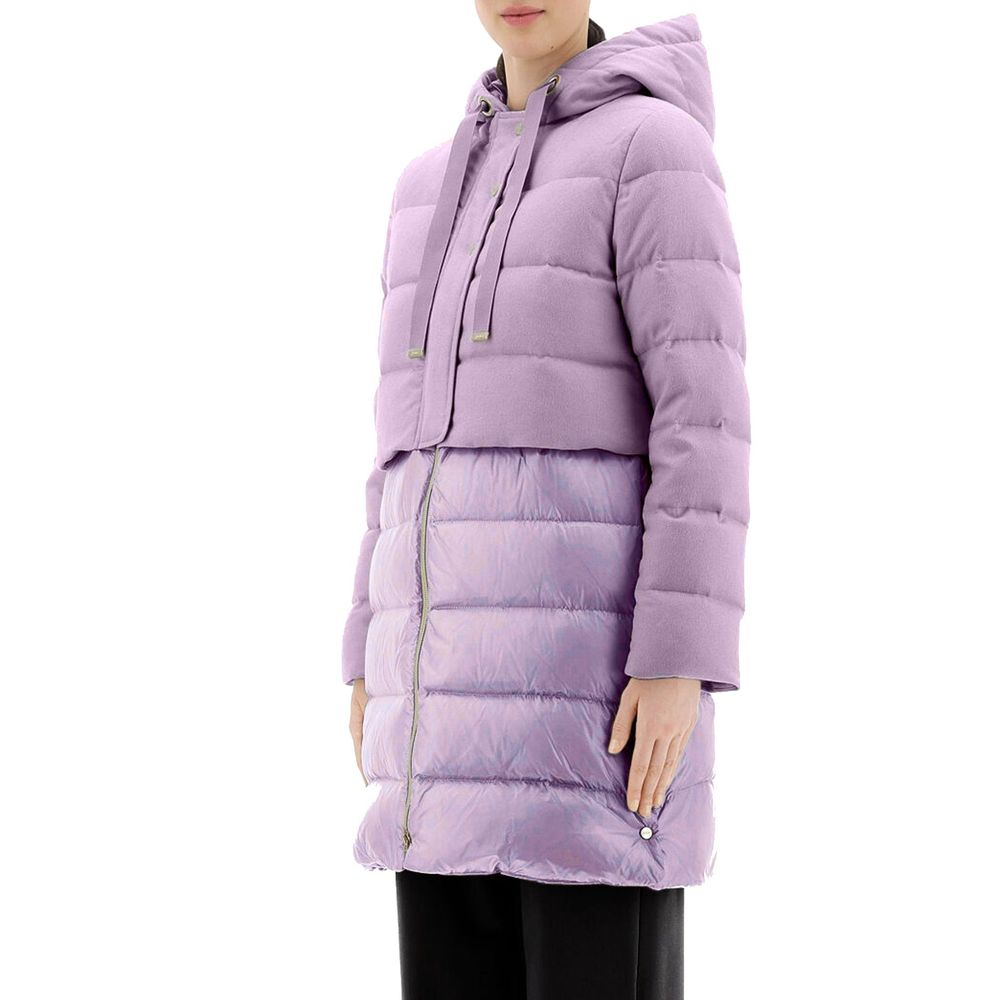 Indulge in the exquisite Herno Purple Cashmere Coat, a harmonious blend of cashmere and silk, crafted in Italy for those who embody elegance and sophistication.