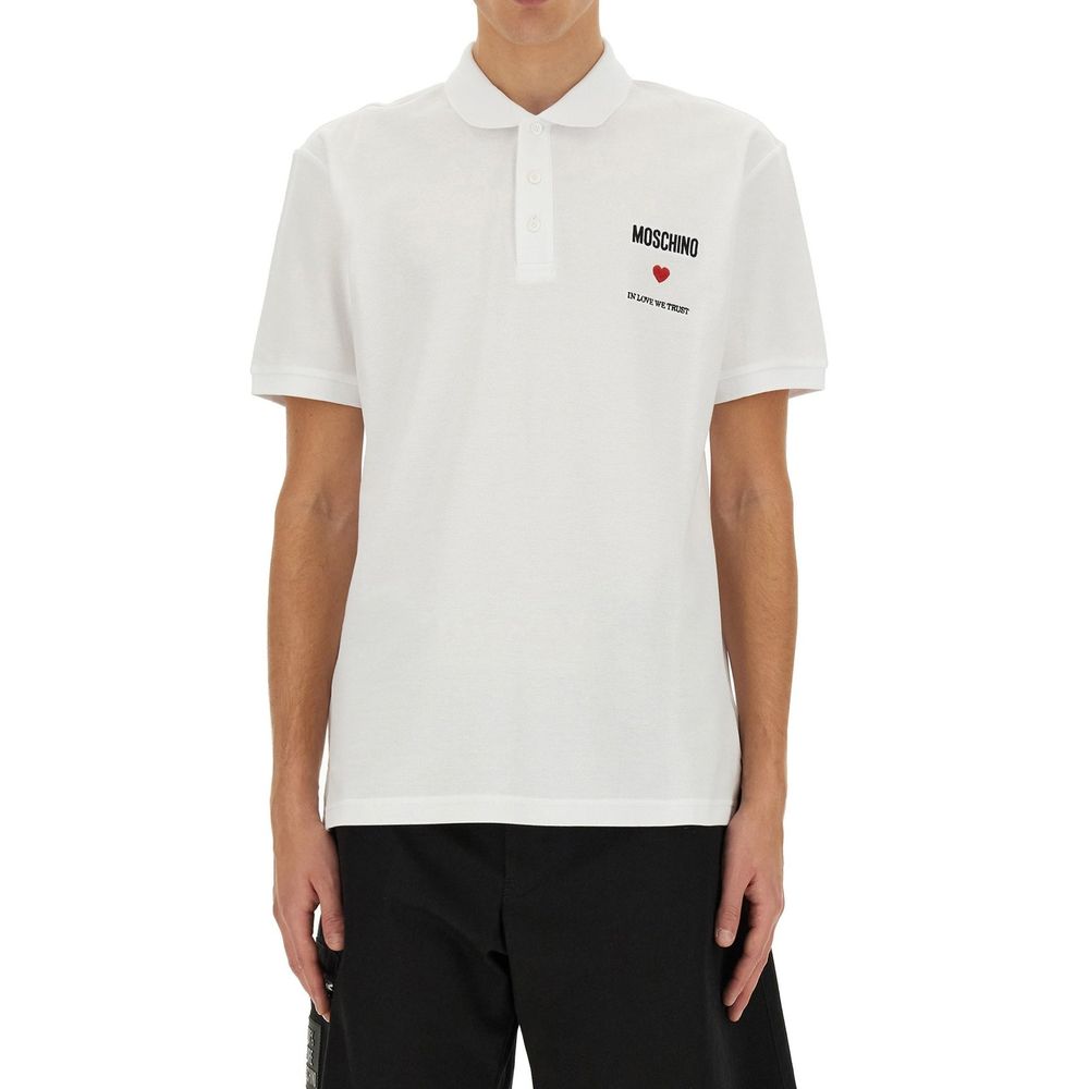 Elevate your style with the Moschino Couture White Cotton Polo Shirt, a blend of exquisite craftsmanship and timeless elegance, perfect for the discerning individual.