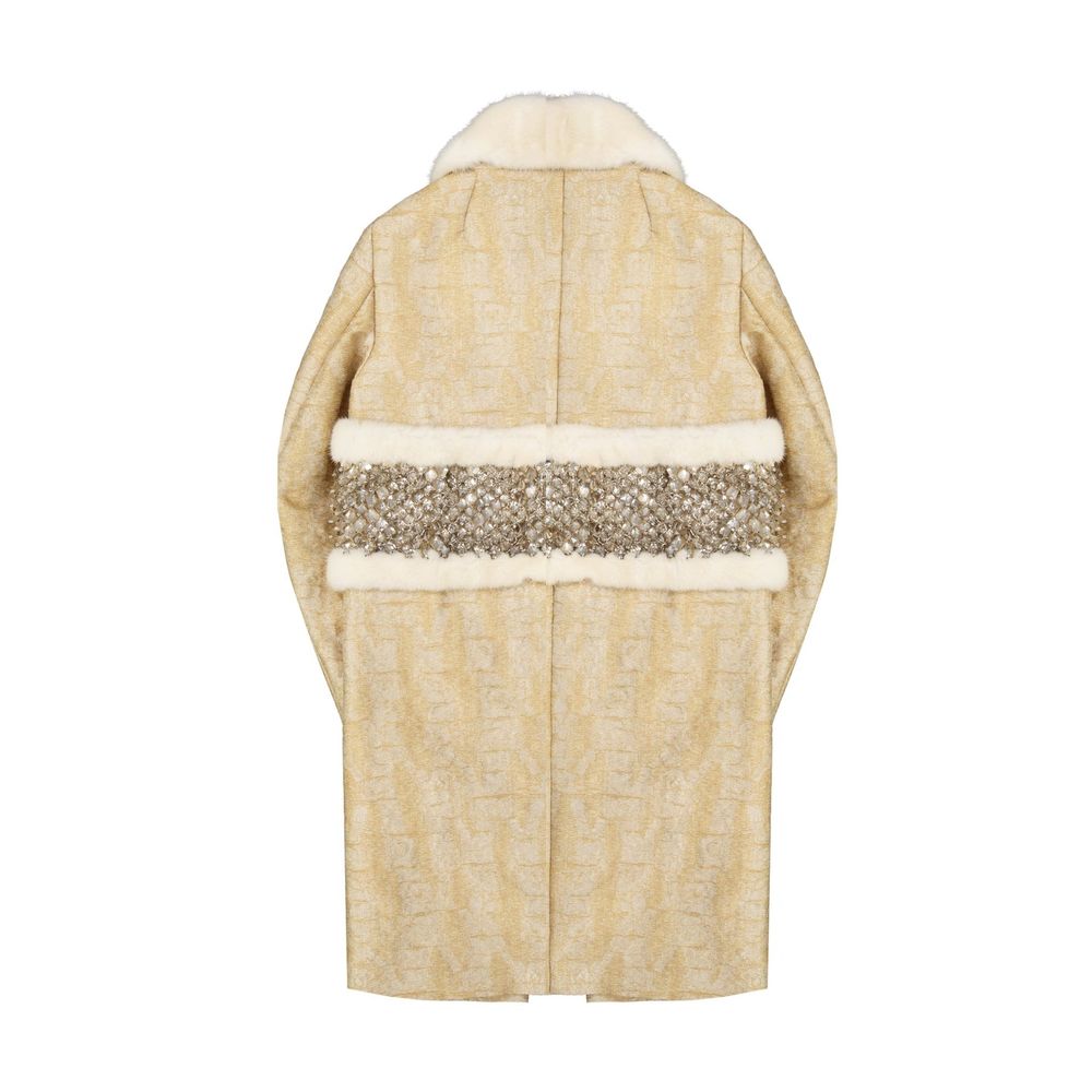 Elevate your wardrobe with the Dsquared² Beige Polyamide Coat, a masterpiece of Italian craftsmanship featuring a luxurious mink fur collar and elegant design for timeless sophistication.