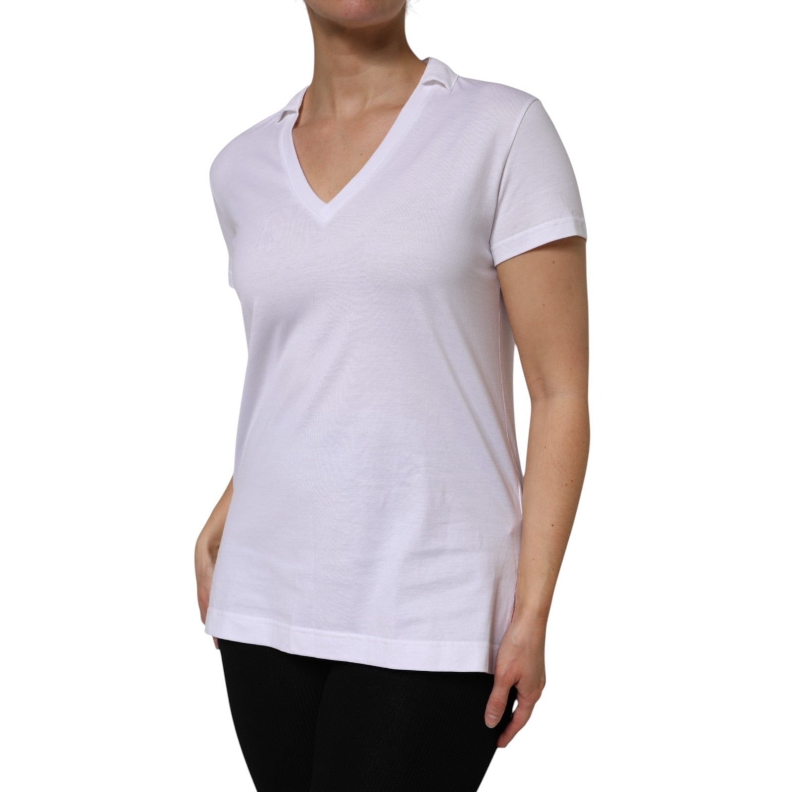 Dolce & Gabbana White V-Neck Cotton Short Sleeves T-shirt