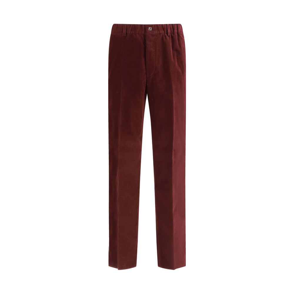 Discover the Fendi Bordeaux Cotton Casual Pants, crafted from sumptuous ribbed velvet, embodying timeless elegance and sophisticated allure for the discerning connoisseur.