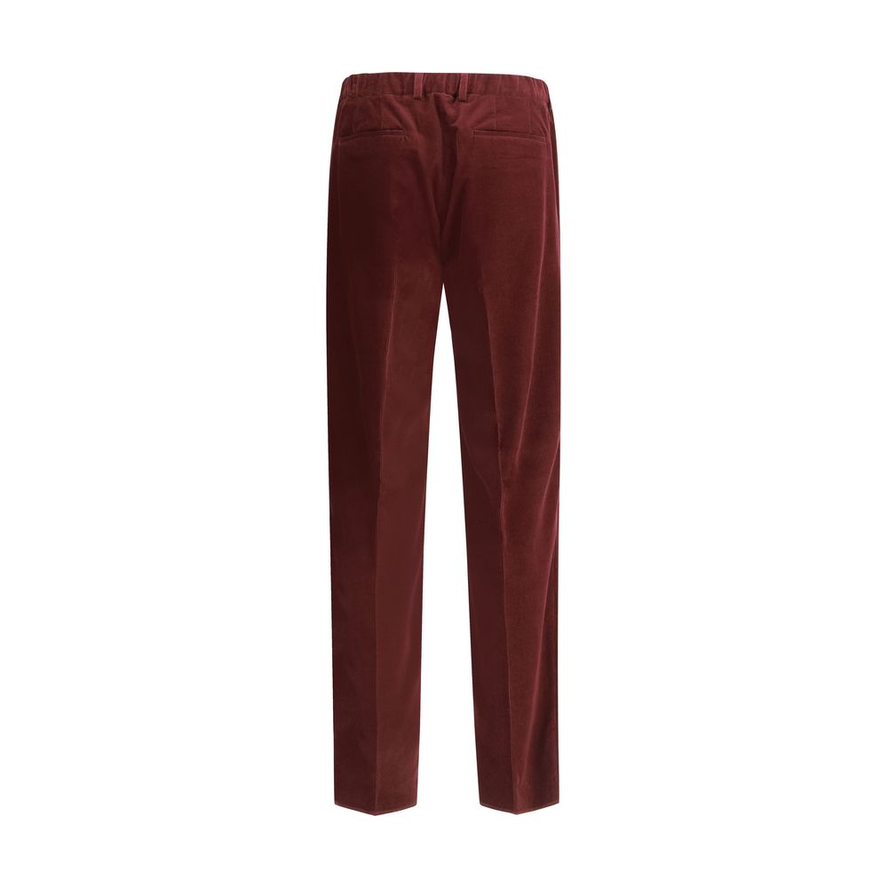 Elevate your style with Fendi Bordeaux Cotton Casual Pants, crafted from sumptuous ribbed velvet, embodying timeless elegance for the discerning fashion connoisseur.