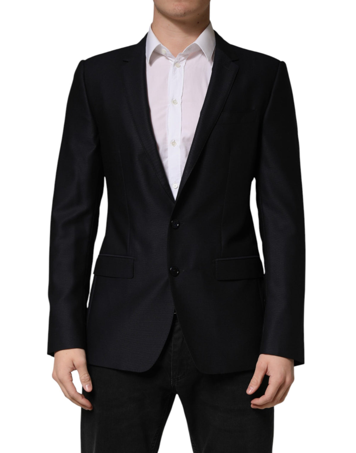 Elevate your wardrobe with the Dolce & Gabbana Black MARTINI blazer, crafted from luxurious virgin wool, embodying timeless Italian craftsmanship for the discerning individual.