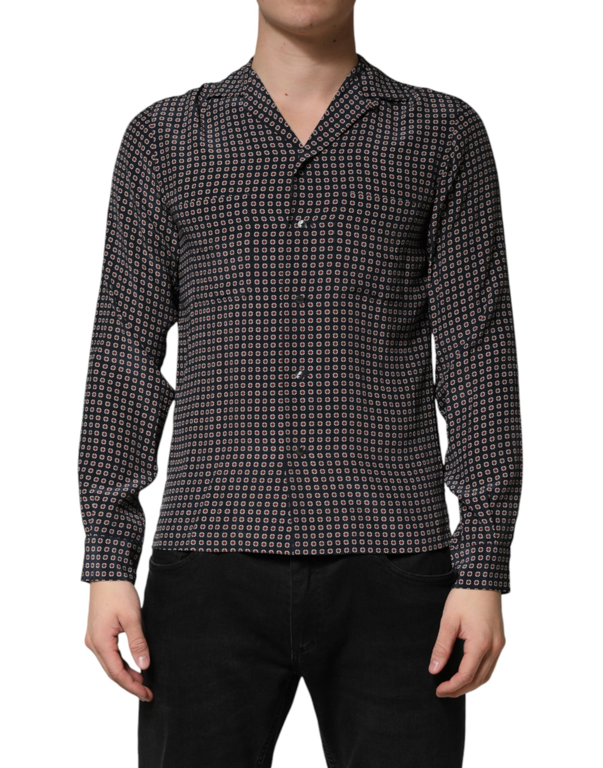 Indulge in the exquisite Dolce & Gabbana Black Patterned Silk Men Button Down Shirt, a timeless piece crafted from luxurious silk, perfect for elevating any sophisticated wardrobe.