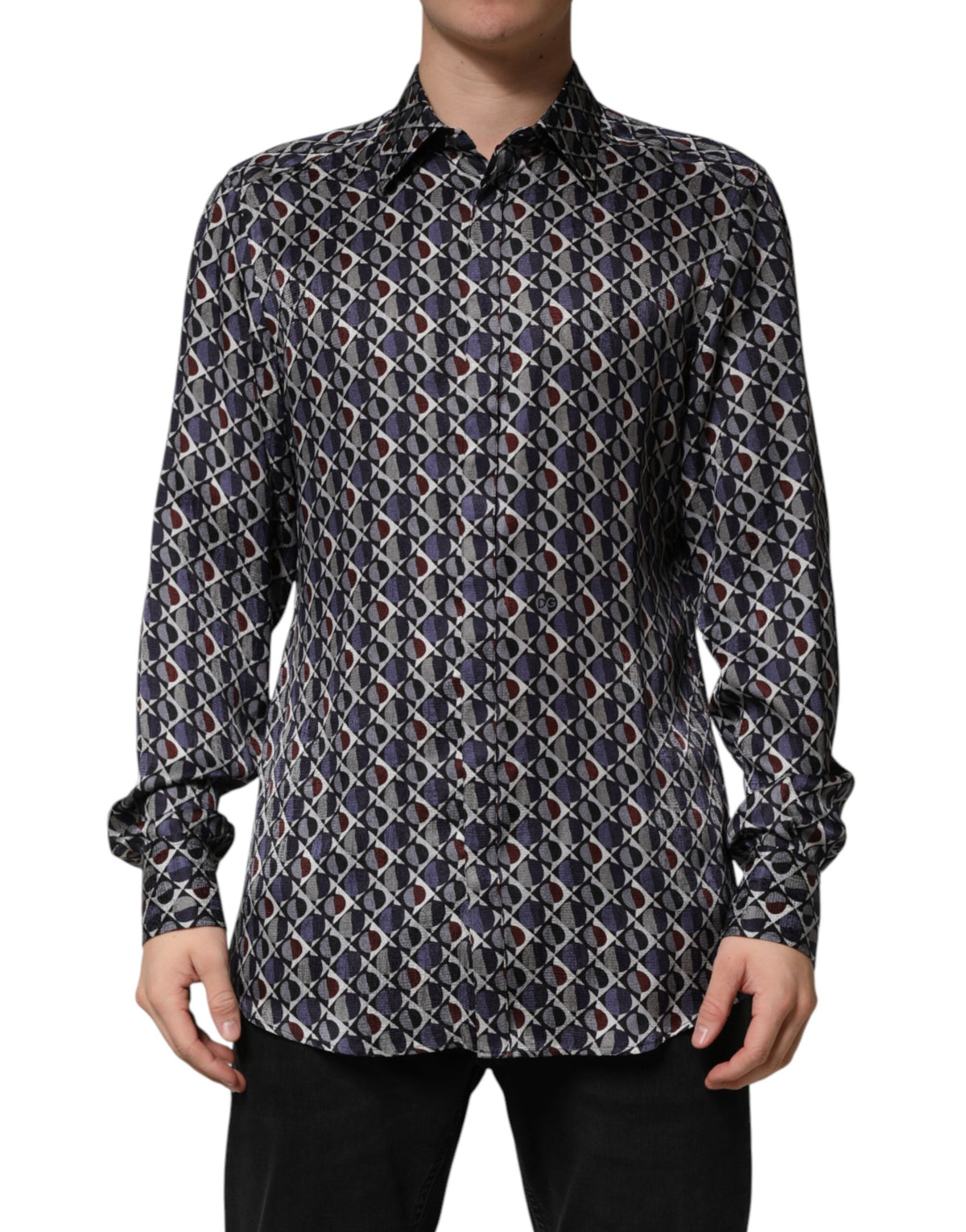 Indulge in the exquisite elegance of the Dolce & Gabbana Multicolor Patterned Collared GOLD Men Dress Shirt, a luxurious silk masterpiece that redefines sophistication.
