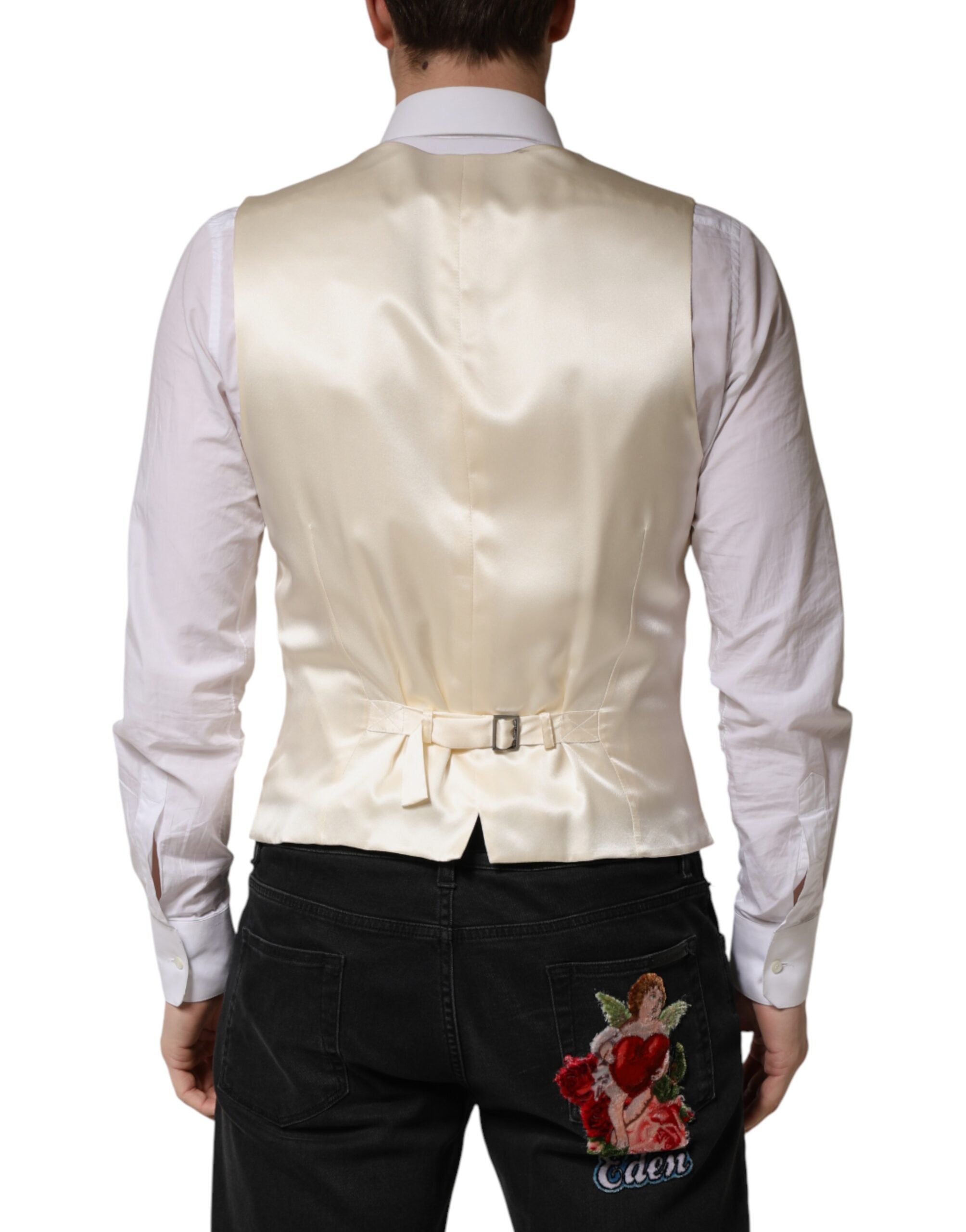 Dolce & Gabbana Beige Stripes Wool Dress Men Waistcoat Vest