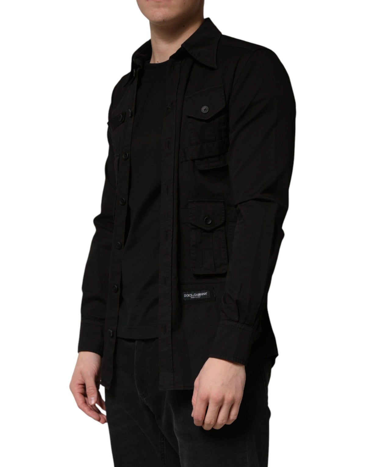 Indulge in the exquisite Dolce & Gabbana Black Cotton Collared Men Button Down Shirt, a masterpiece of Italian craftsmanship that elevates your style with timeless sophistication.