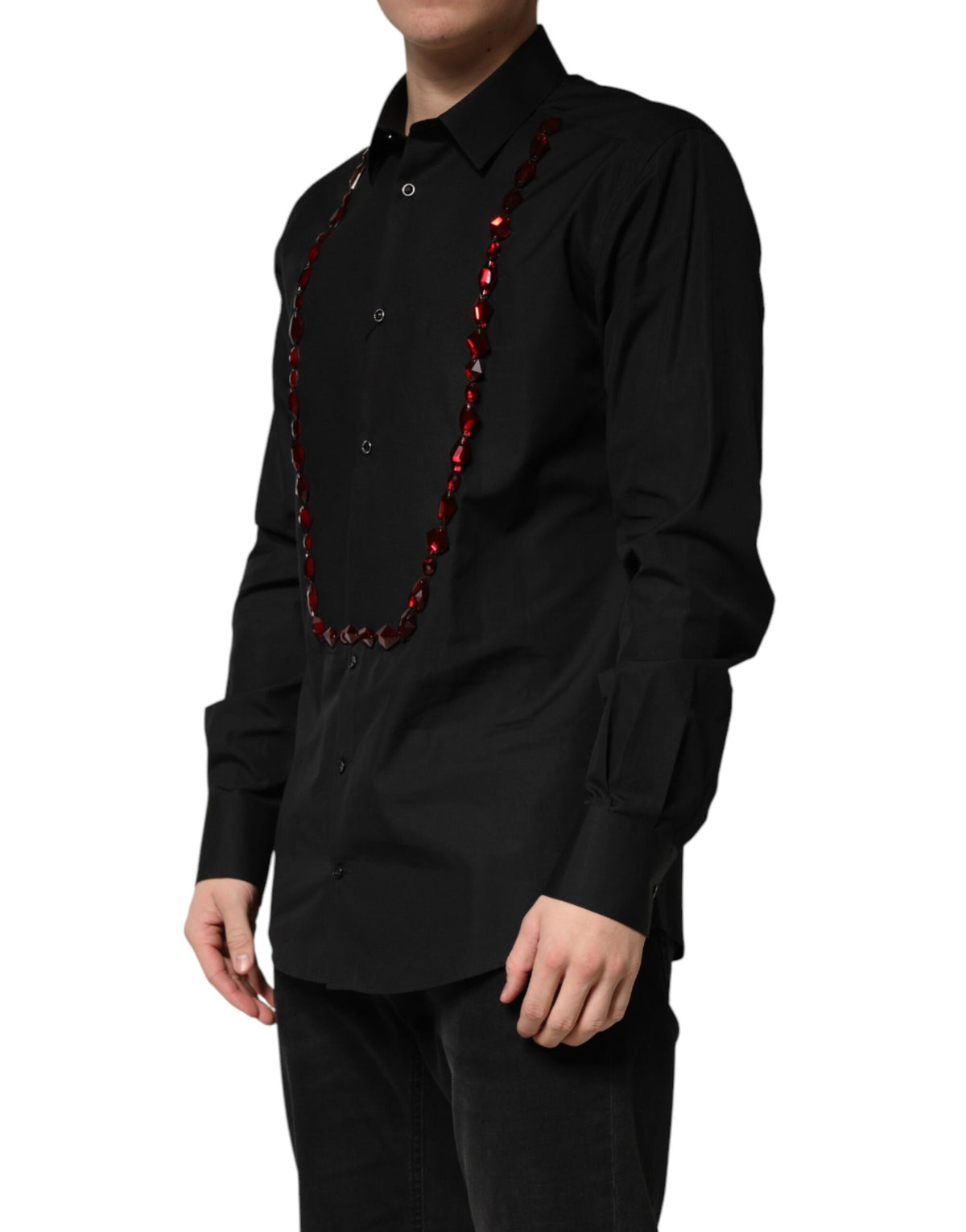 Elevate your wardrobe with the Dolce & Gabbana Black Crystal GOLD Formal Cotton Dress Shirt, a masterpiece of Italian craftsmanship in luxurious cotton, perfect for any distinguished occasion.