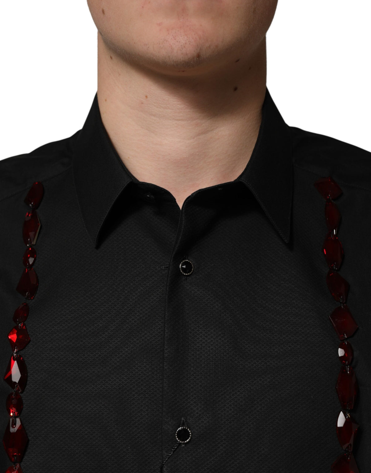 Elevate your wardrobe with the Dolce & Gabbana Black Crystal GOLD Formal Cotton Dress Shirt, a masterpiece of Italian craftsmanship that embodies timeless elegance and sophistication.