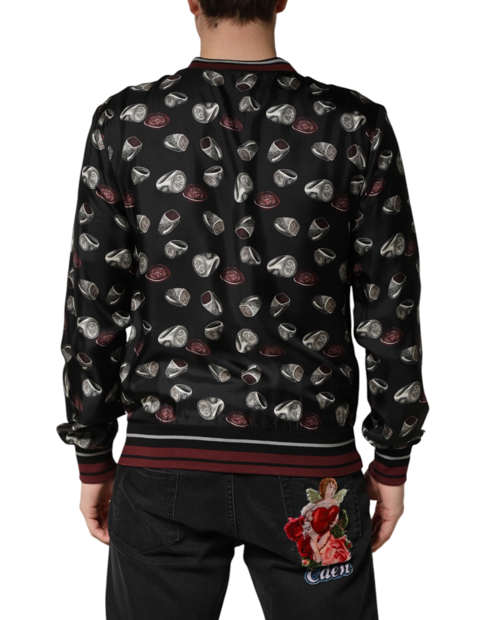 Dolce & Gabbana Black Ring Print CrewNeck Sweatshirt Sweater