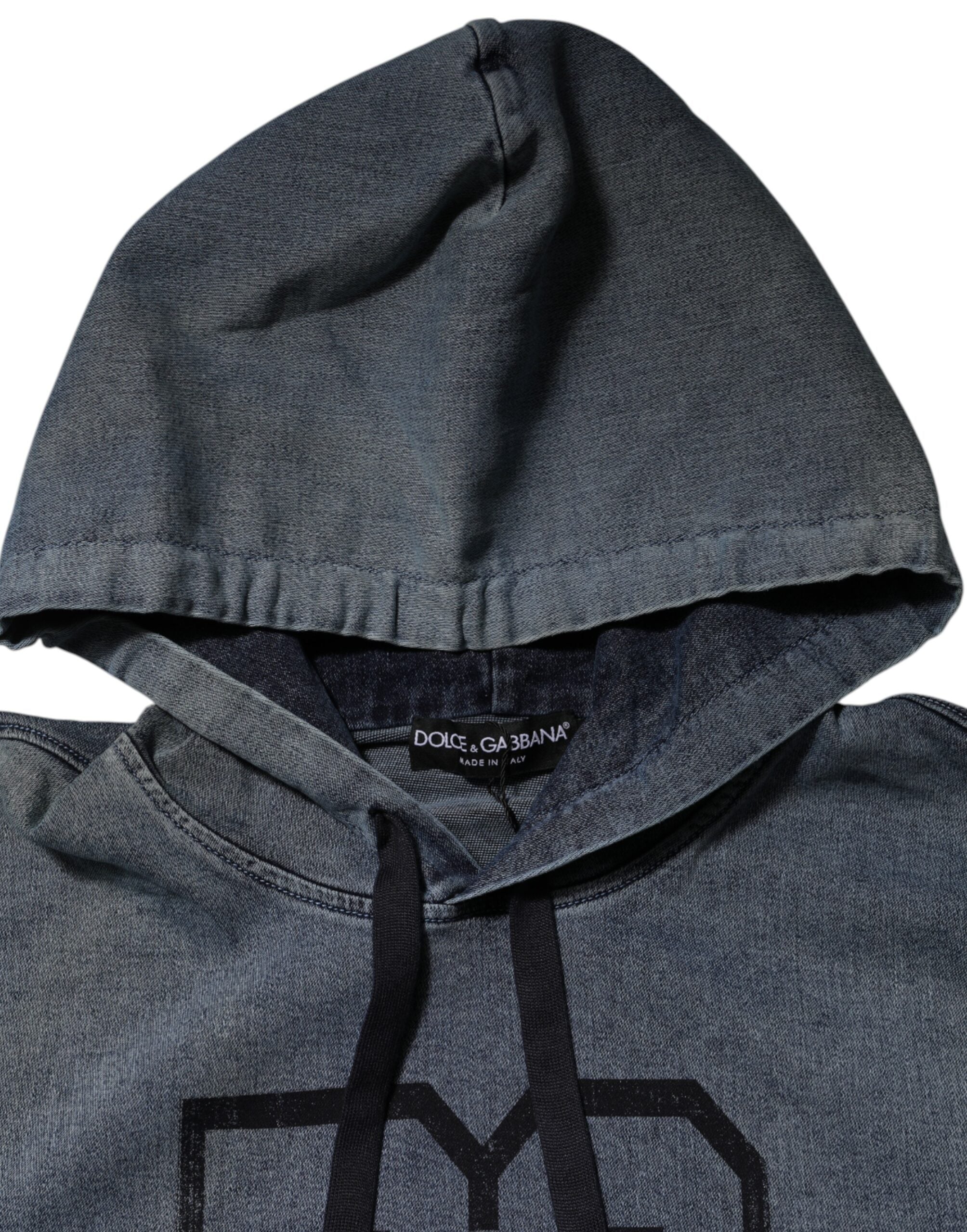 Dolce & Gabbana Blue Cotton Logo Hooded Sweatshirt Sweater