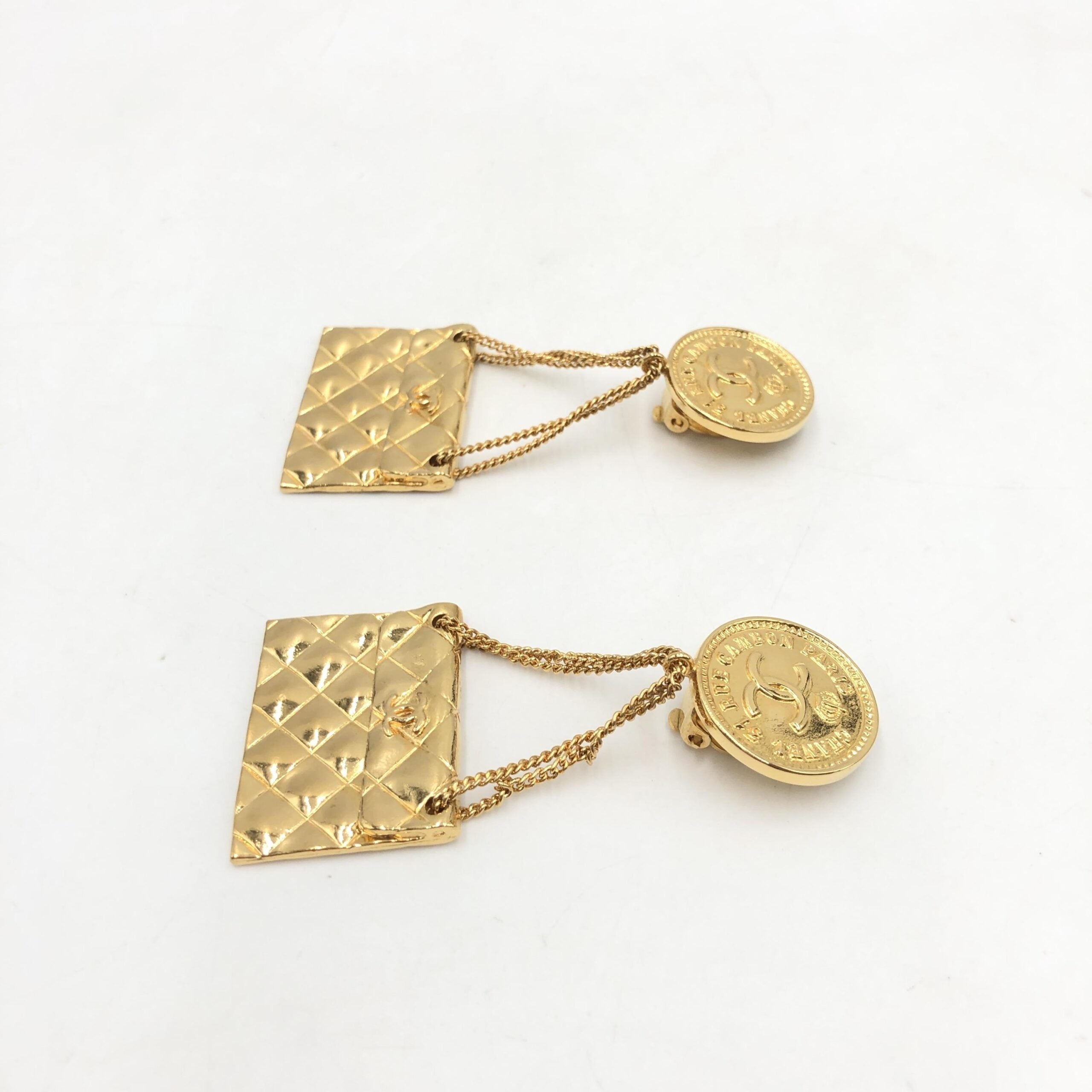 Chanel Bag Motif Clip-On Drop Earrings