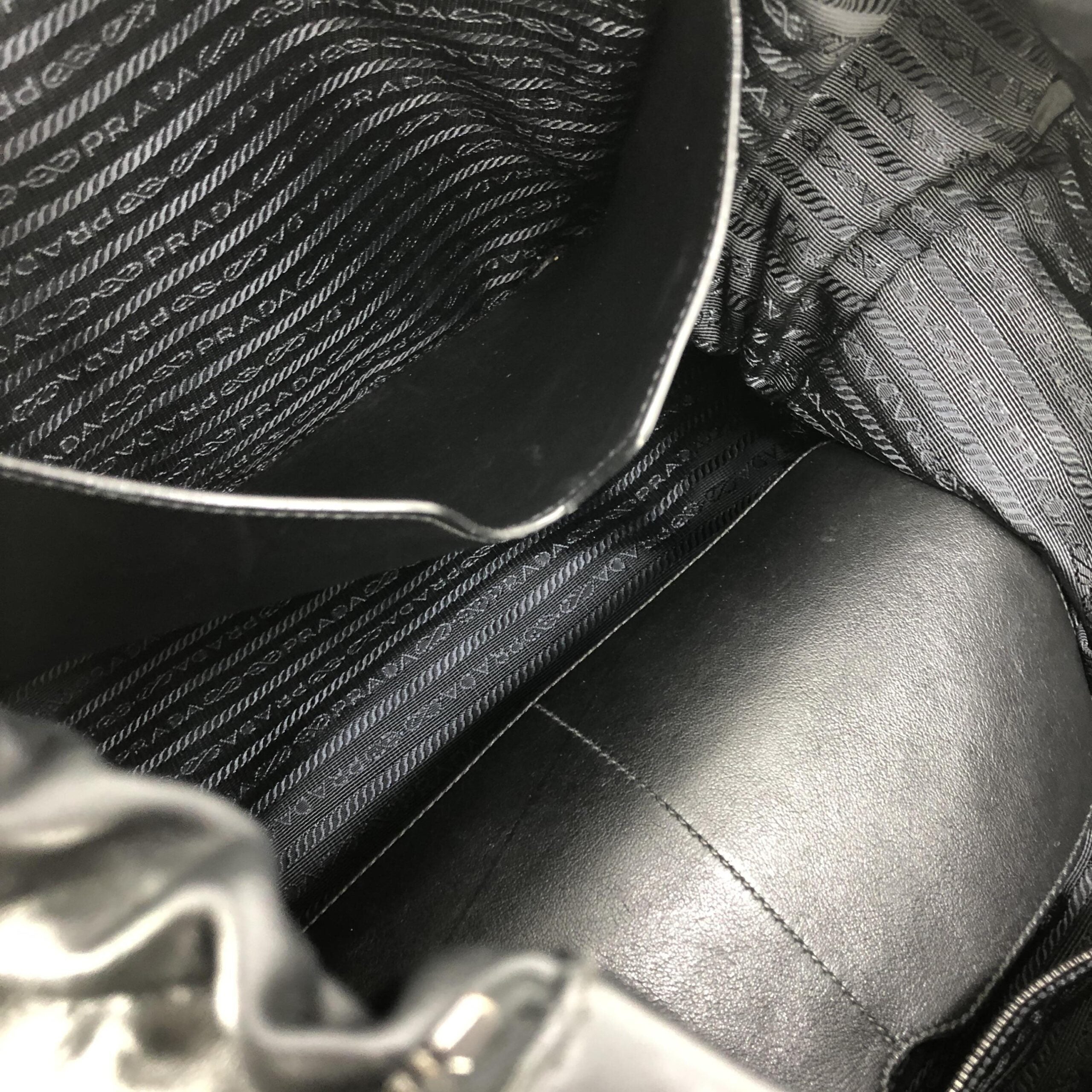 Prada Black Leather Drawstring Backpack