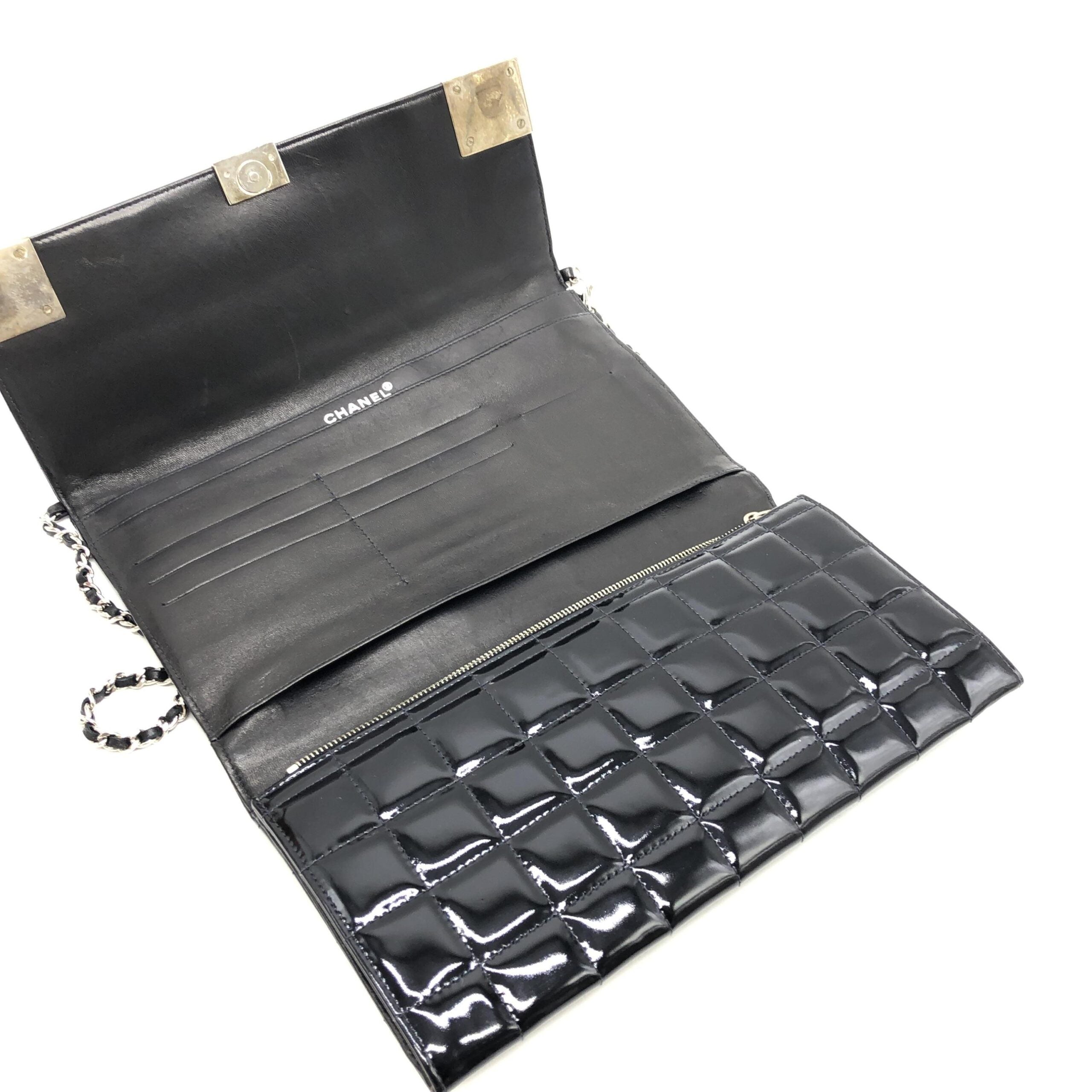Chanel Black Patent Chocolate Bar Chain Shoulder Bag