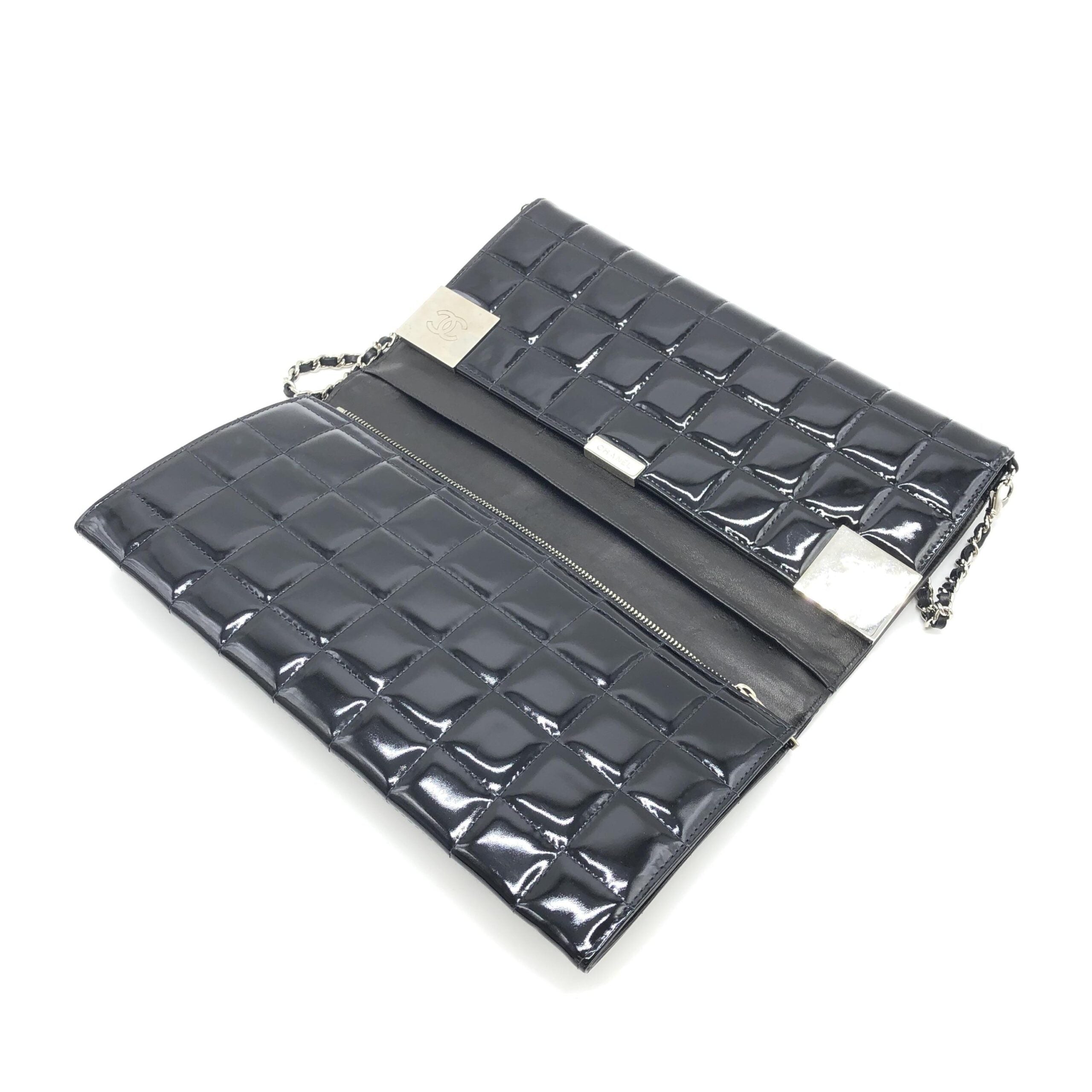 Chanel Black Patent Chocolate Bar Chain Shoulder Bag