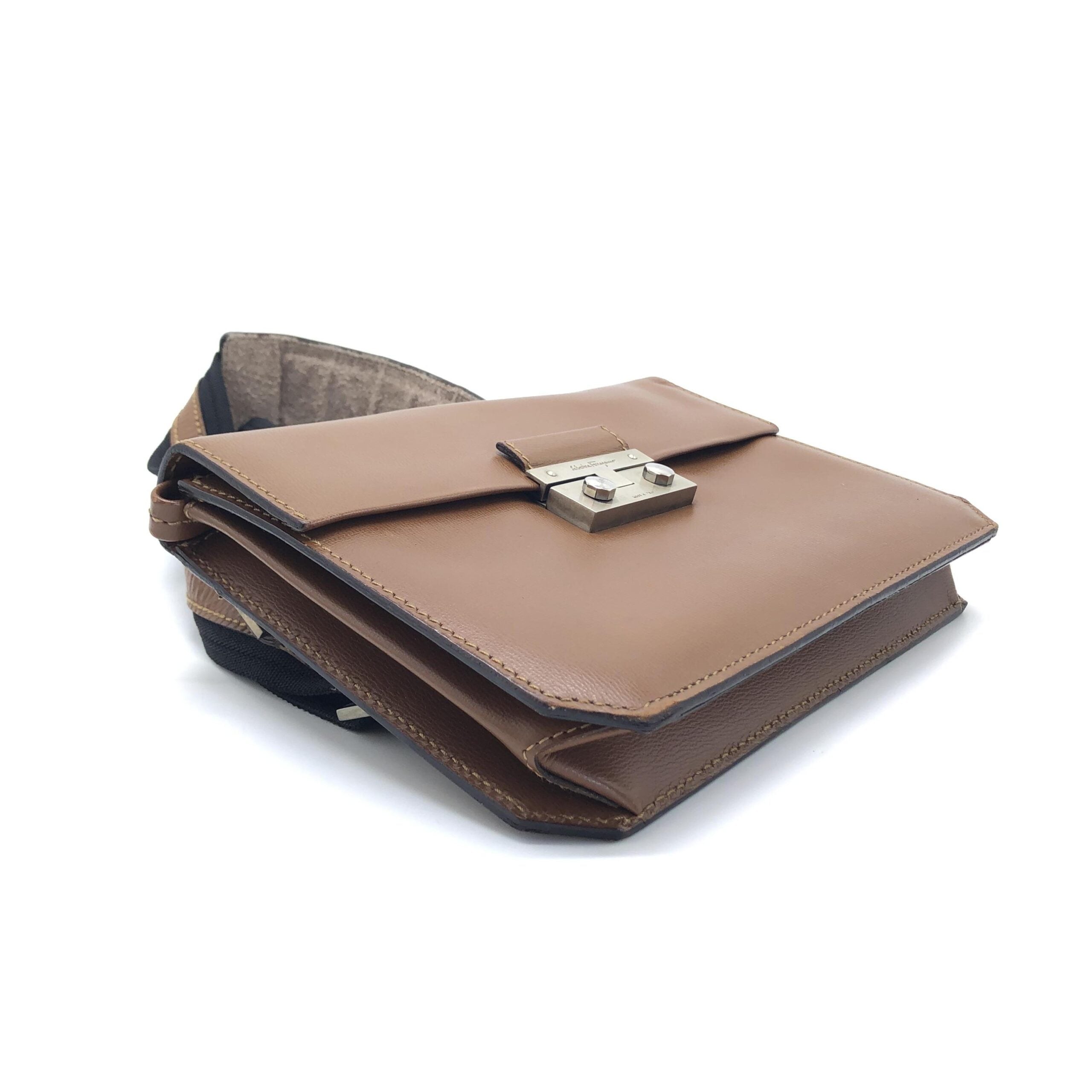 Salvatore Ferragamo Brown Leather Handbag With Metal Clasp