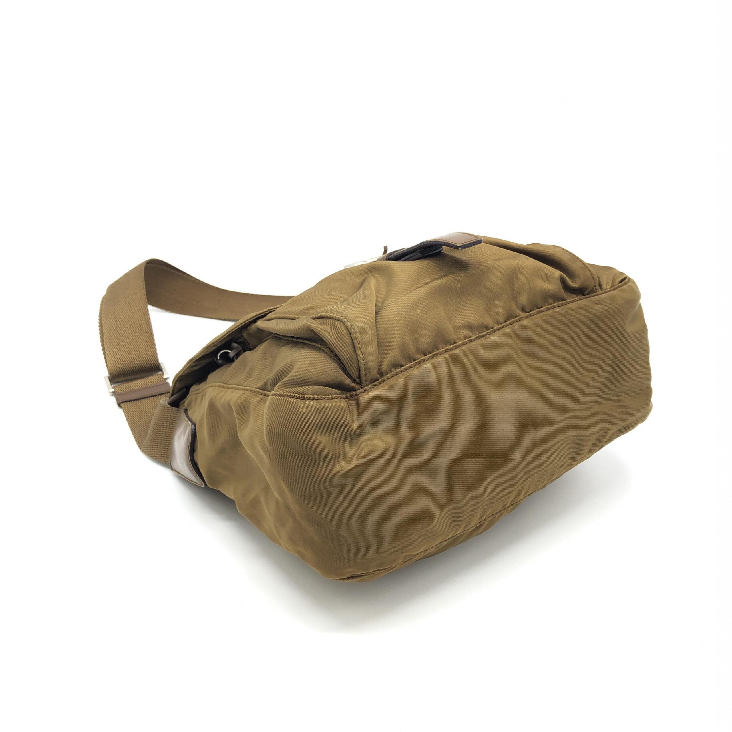 Prada Brown Nylon Shoulder Bag With Logo