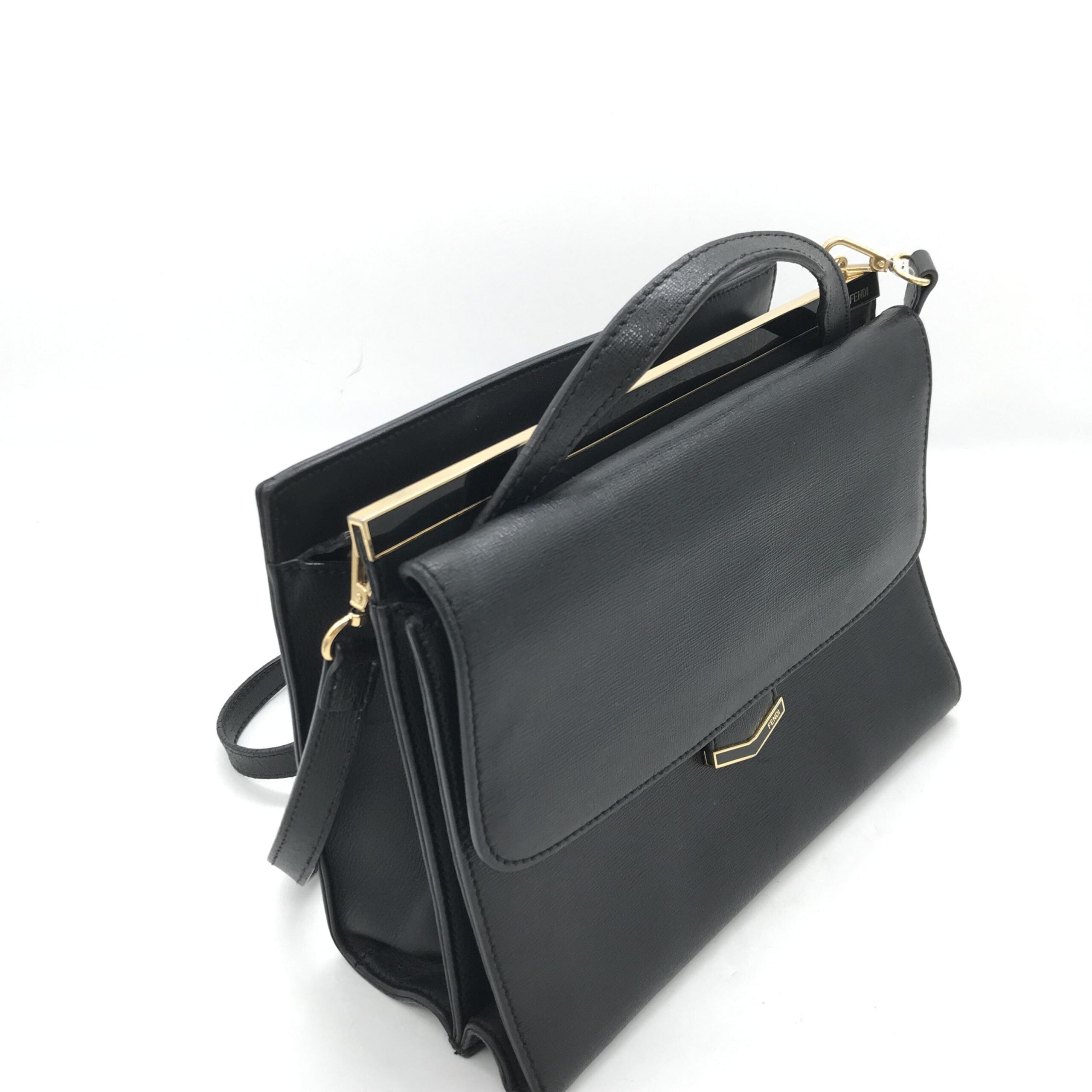 Fendi Demi Jour Black Leather Top Handle Shoulder Bag