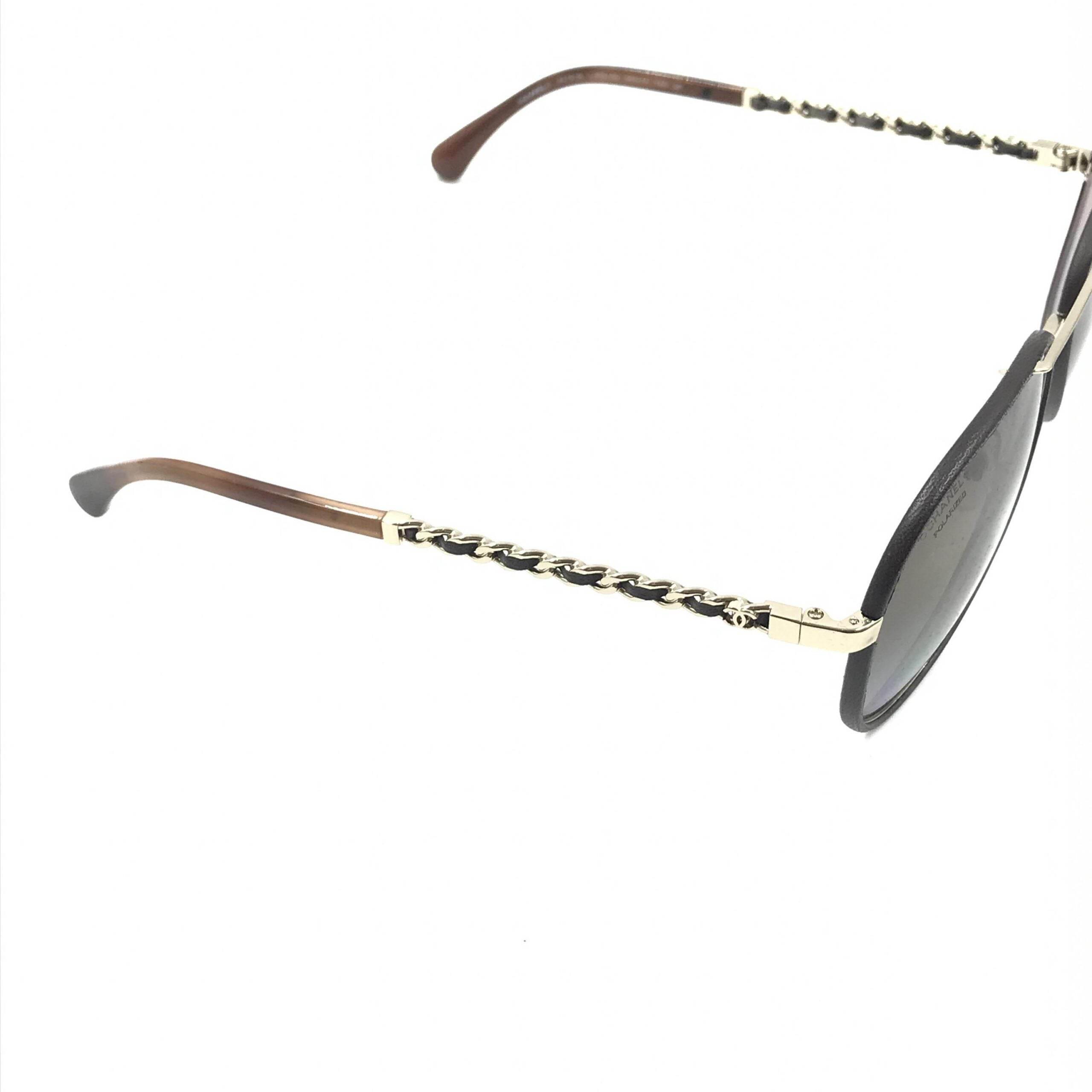 Chanel Gold And Black Polarized Aviator Sunglasses