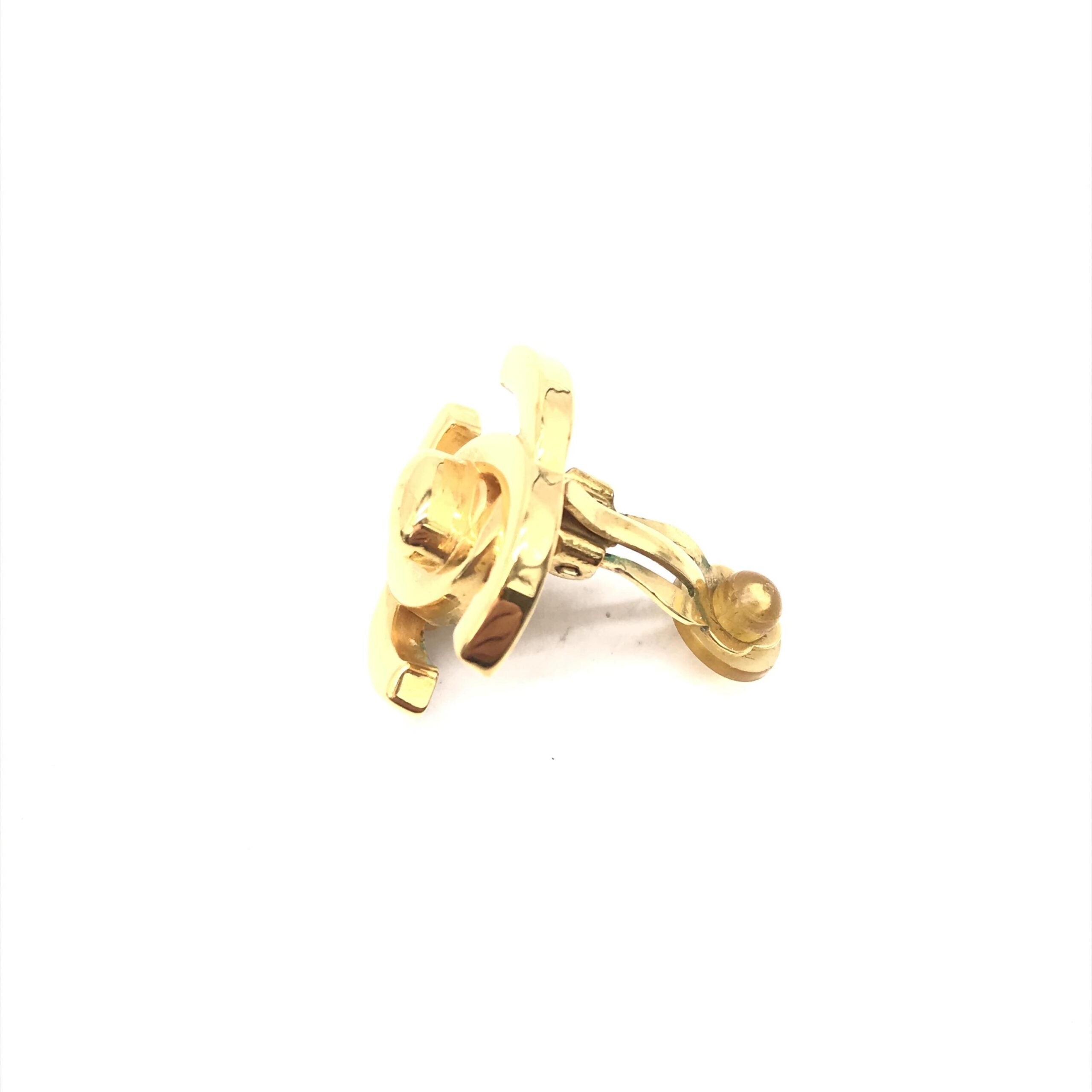 Chanel Gold PLated CC Turnlock Clip-On Earrings