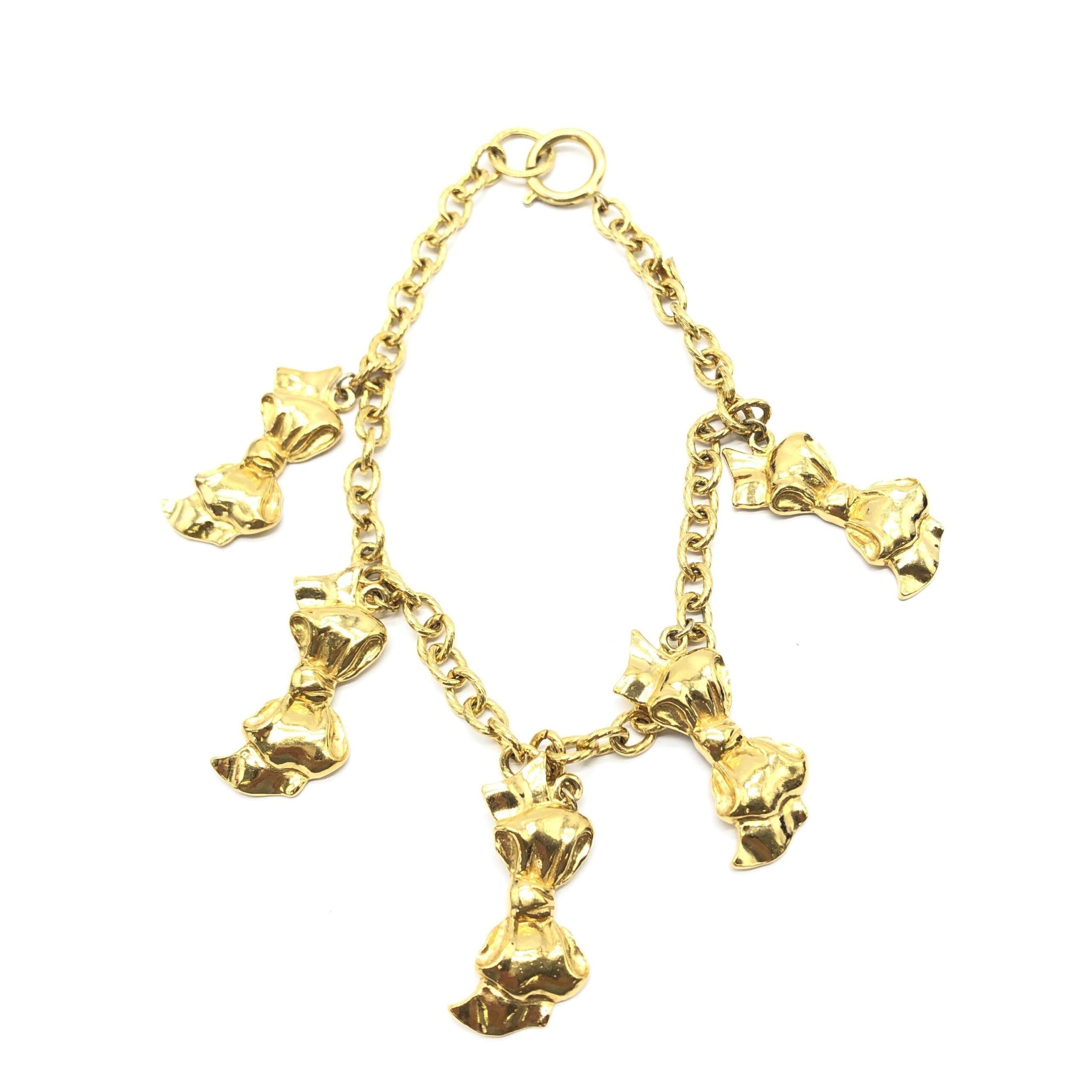 Chanel Gold Plated Chain Necklace With Bow Charms