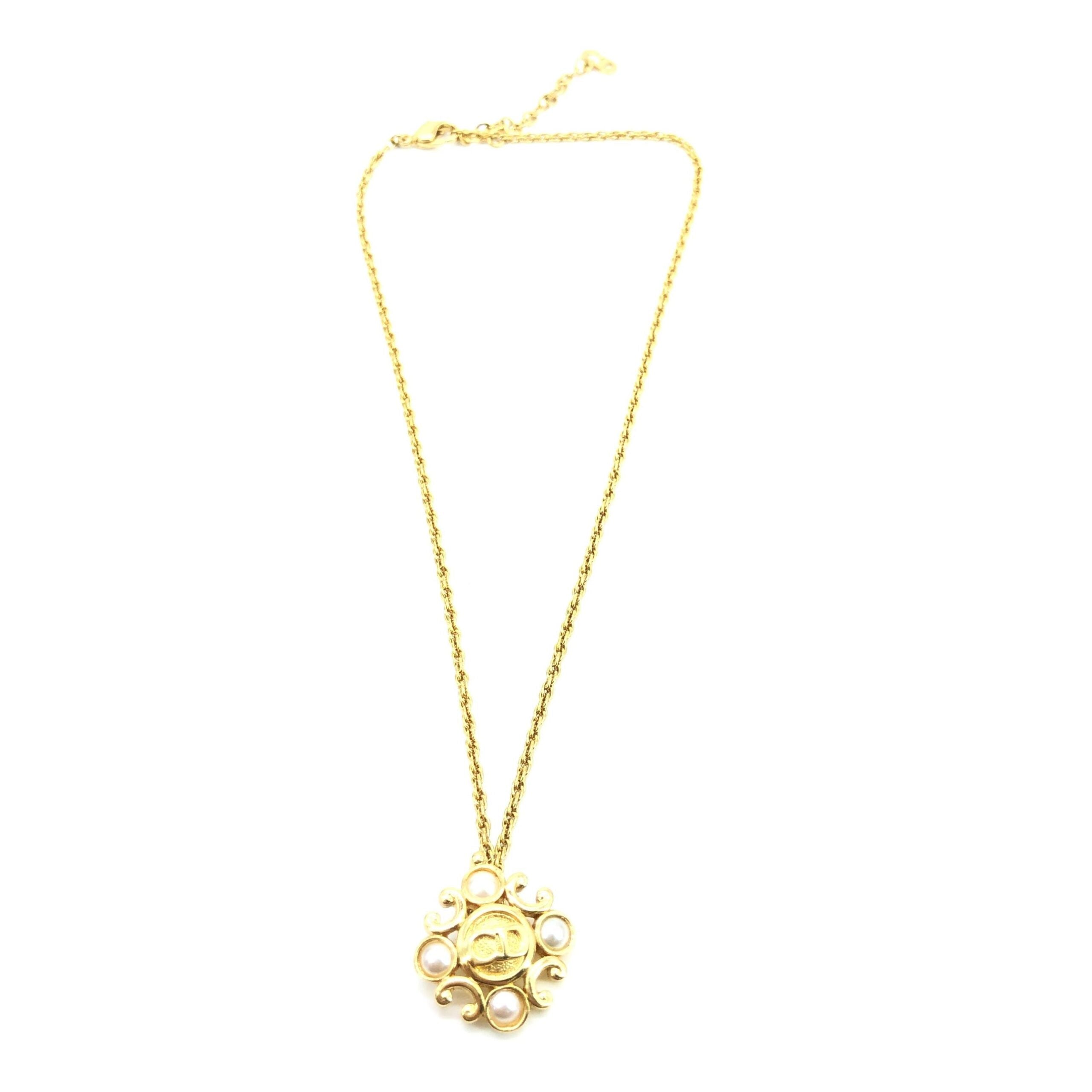 Christian Dior Gold Plated Flower Pendant On Delicate Chain