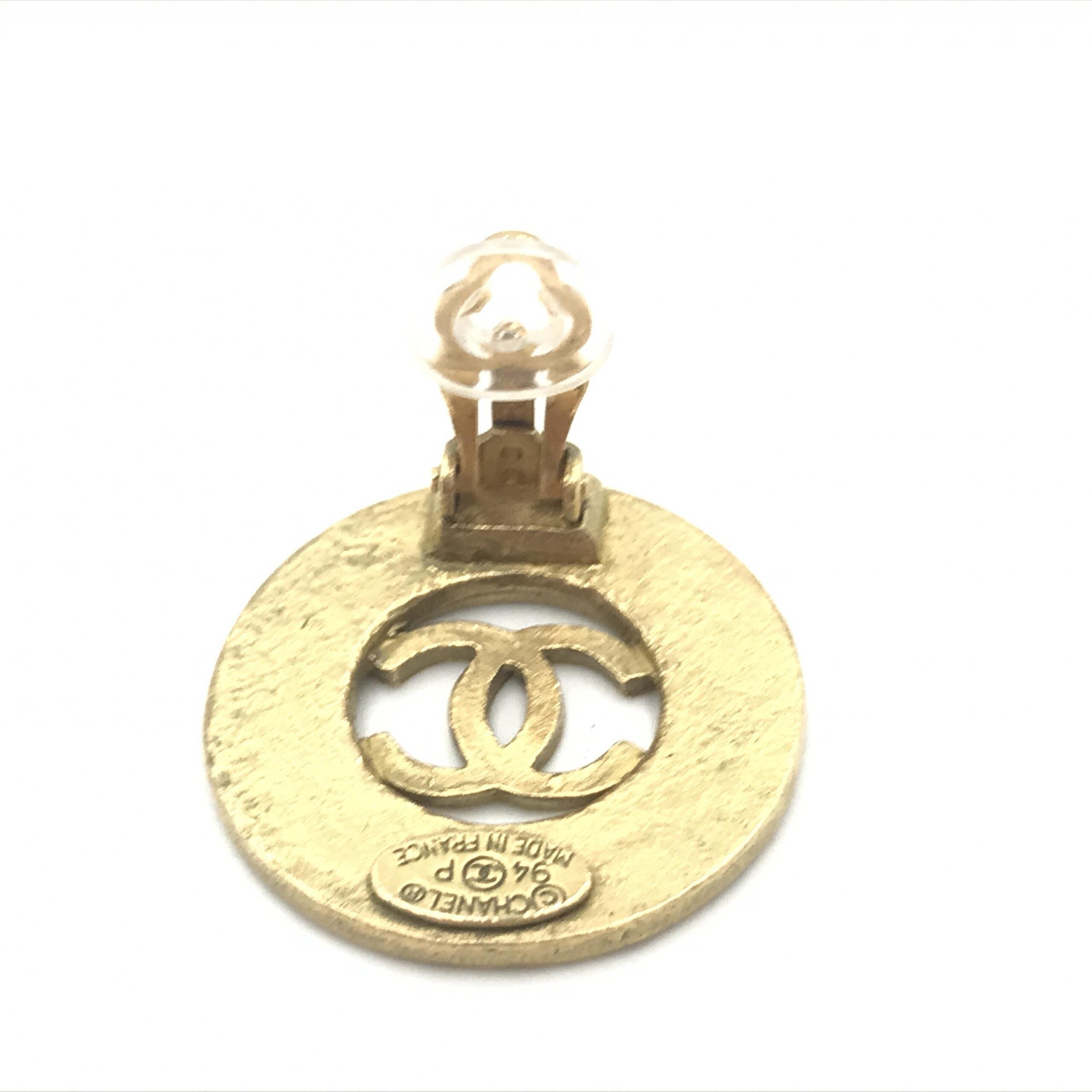 Chanel Gold Plated CC Logo Circular Earrings