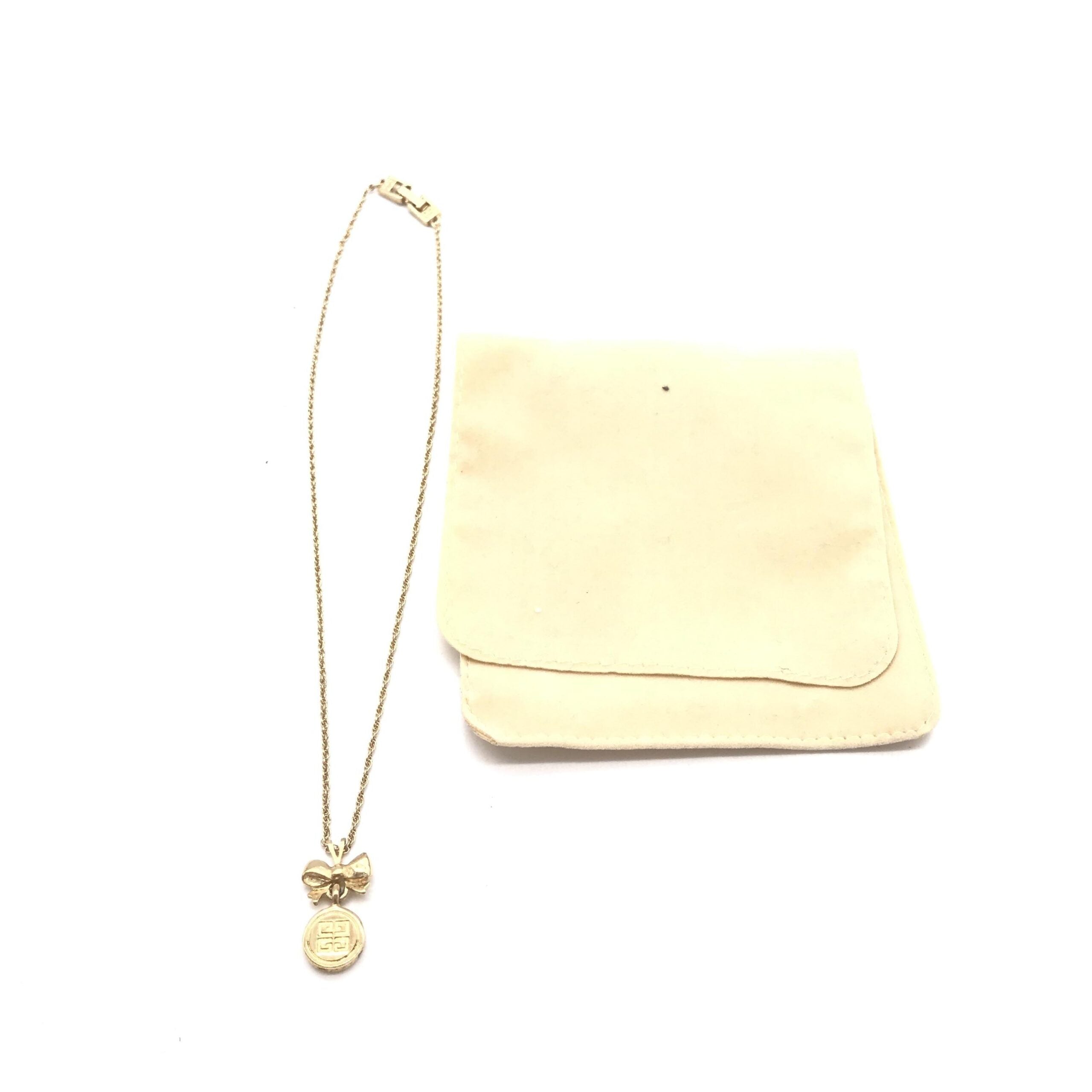Givenchy Gold Tone Bow Pendant Chain Necklace
