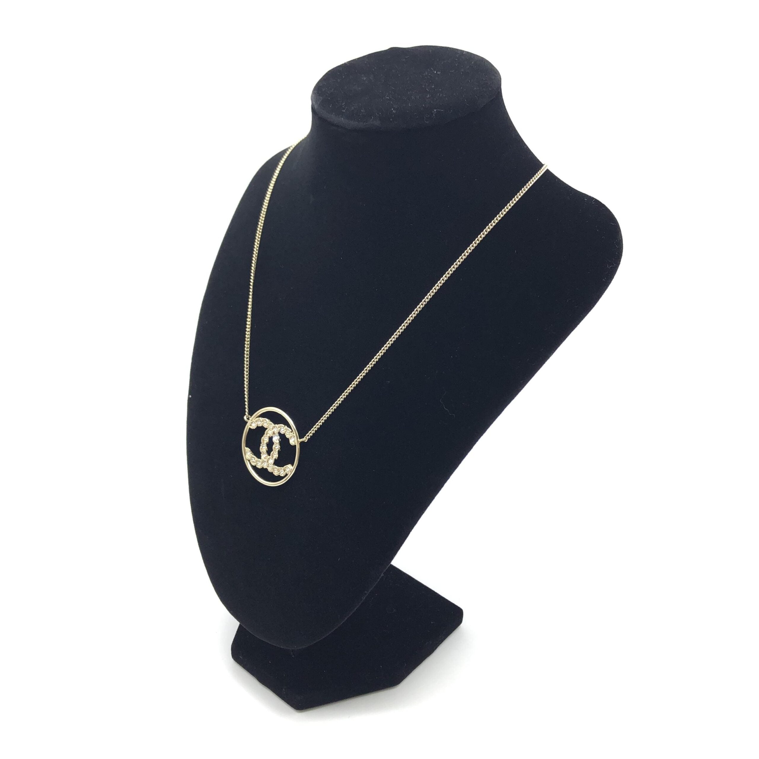 Chanel Gold Tone CC Circle Pendant Necklace