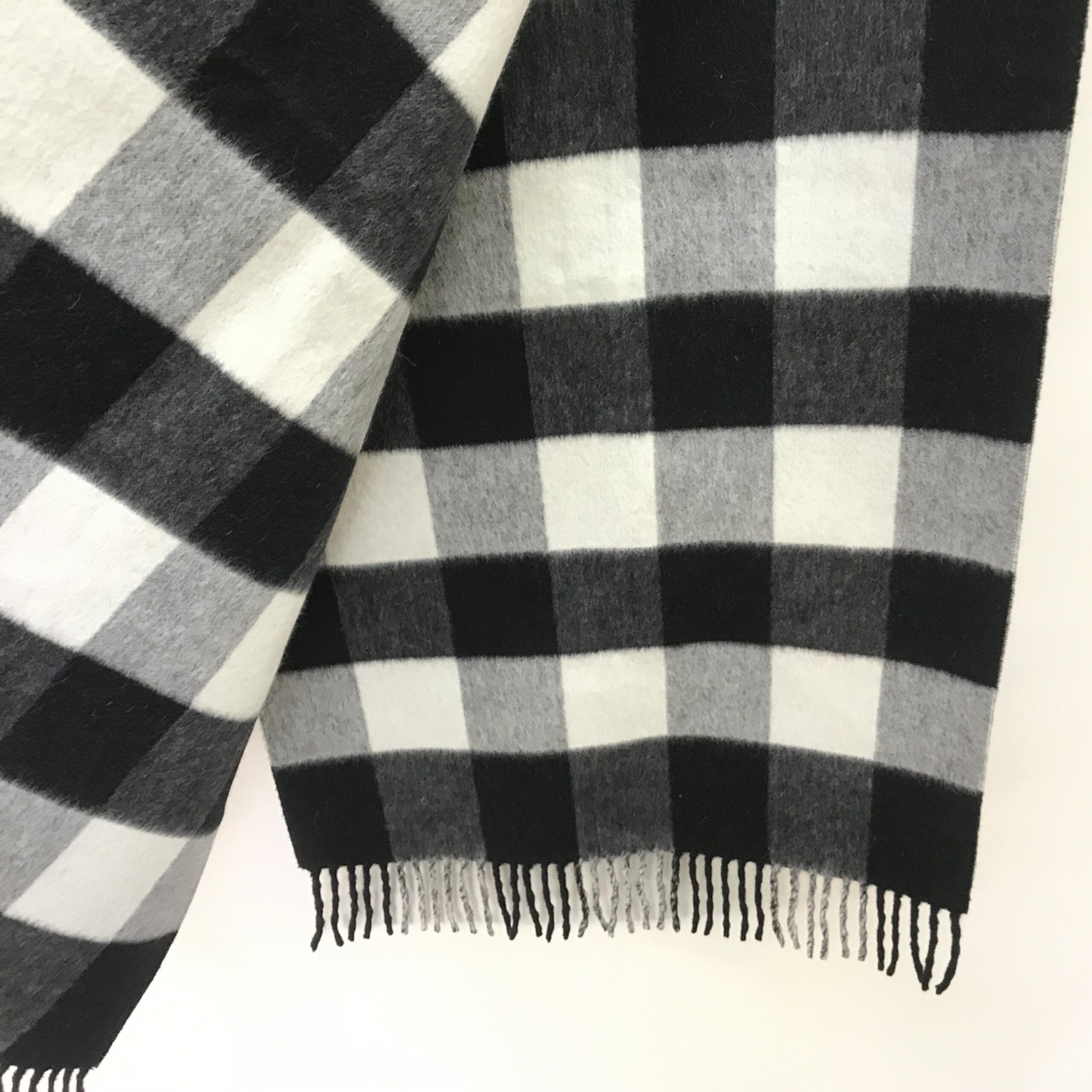 Christian Dior Gray Checkered Fringed Wool Scarf