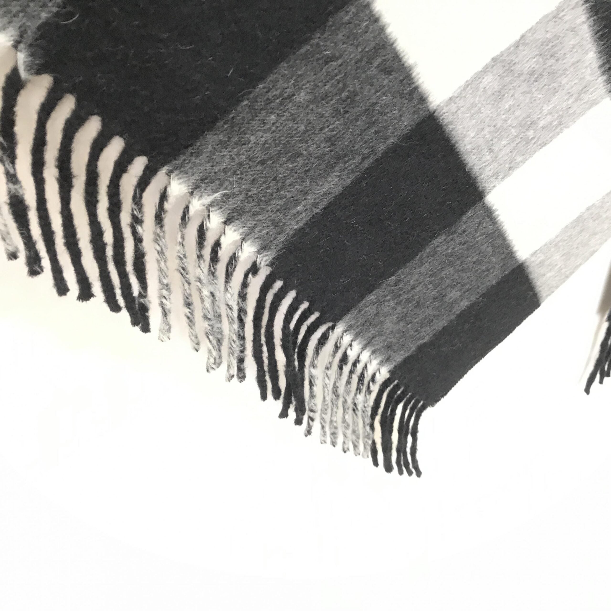 Christian Dior Gray Checkered Fringed Wool Scarf